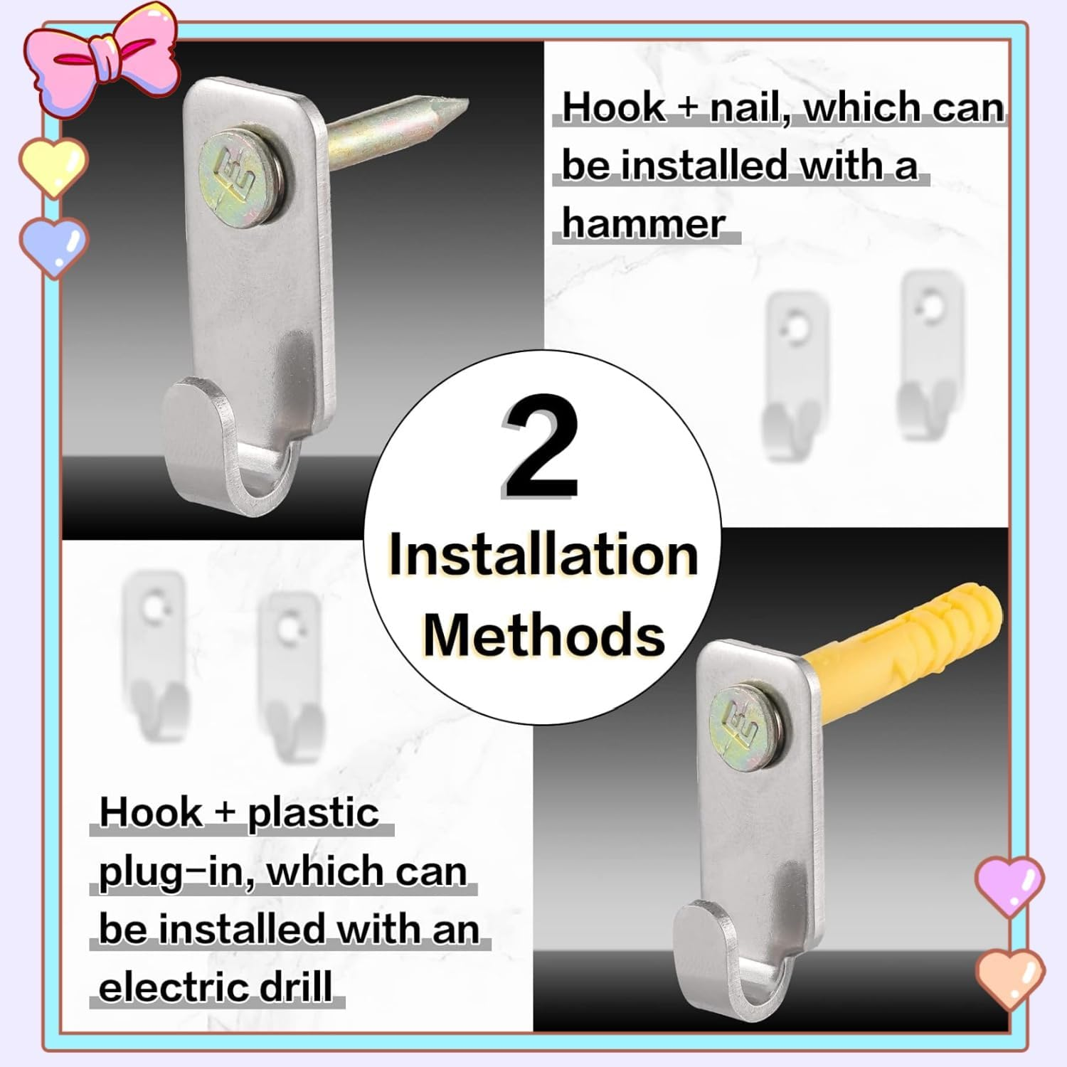 16 Pack Heavy Duty Picture Hangers Mirror Hooks - 304 Stainless Steel Wall Mounted Mini J Wall Hooks for Picture Frame Mirror Hanging Hardware for Hanging Mirror Hanging Hardware Band Screw image number 1