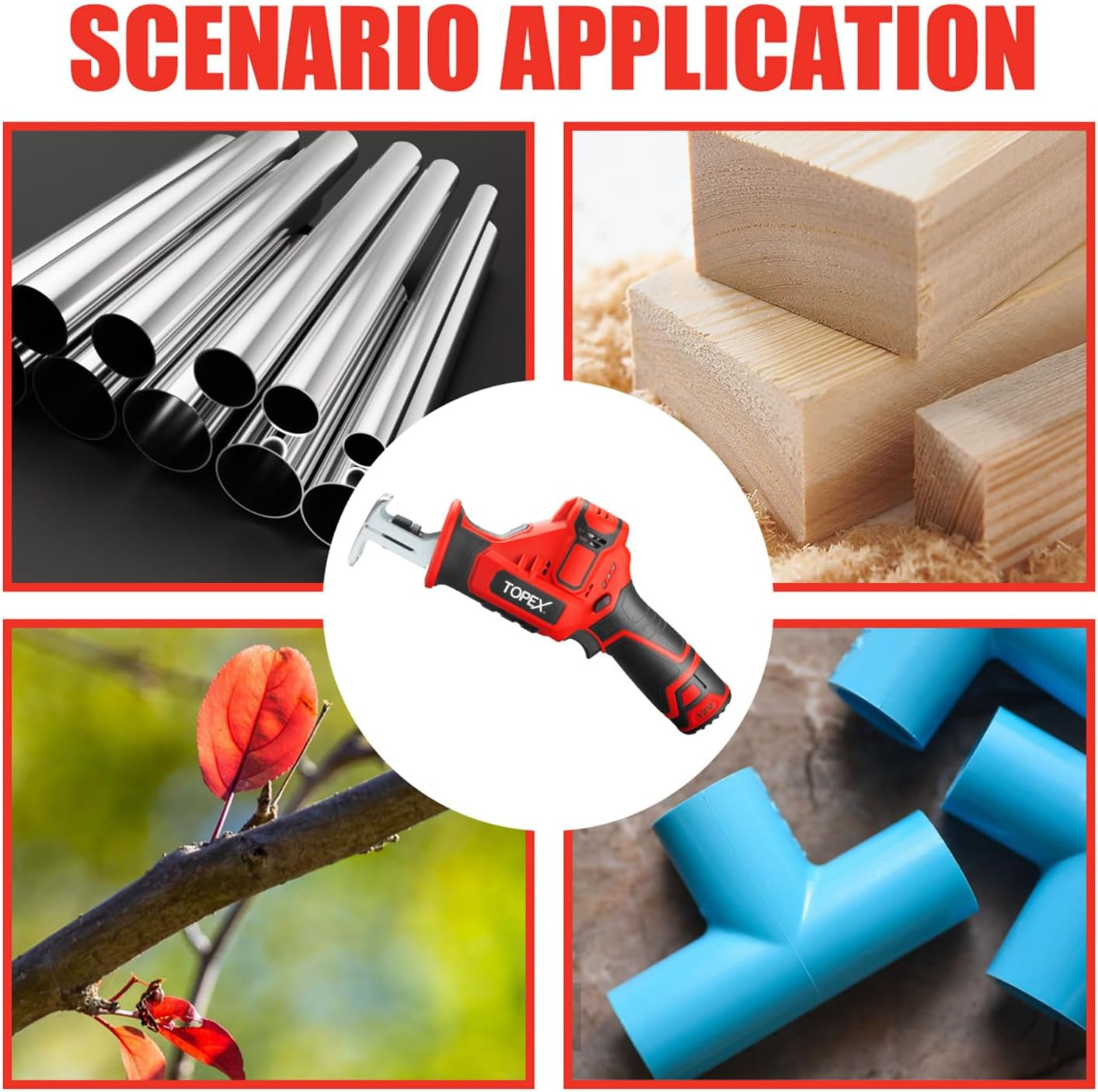 TOPEX 12V Cordless Reciprocating Saw W/ 2 Saw Blades & Clamping Claw Cutting Depth 65 Mm Skin Only without Battery