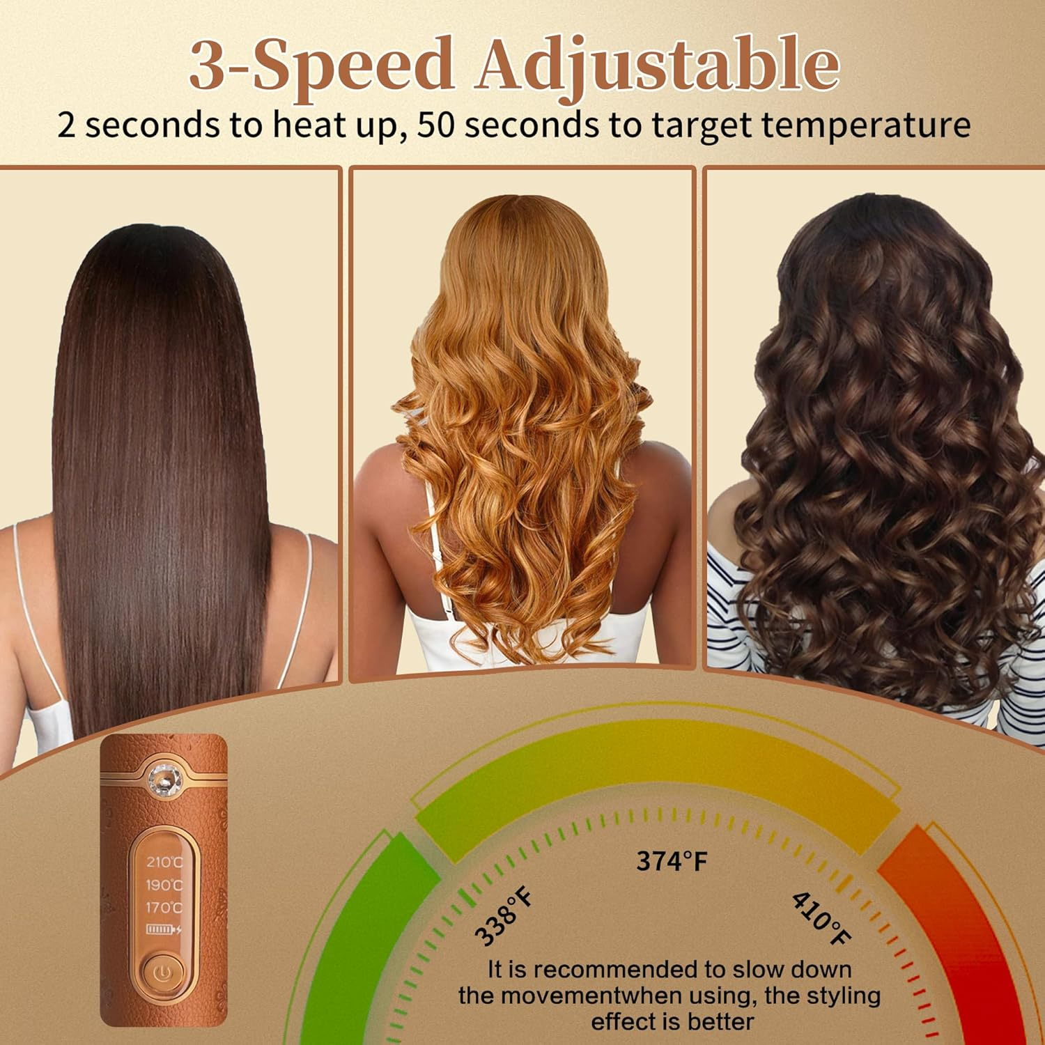 Cordless Hair Straightener, Portable Straightener 2 in 1 for Hair Straightening and Curling, Fast Heating Cordless Flat Iron, 5000Mah Hair Straightener Travel,210&deg;C/410&deg;F within Seconds(Urban OL) image number 2