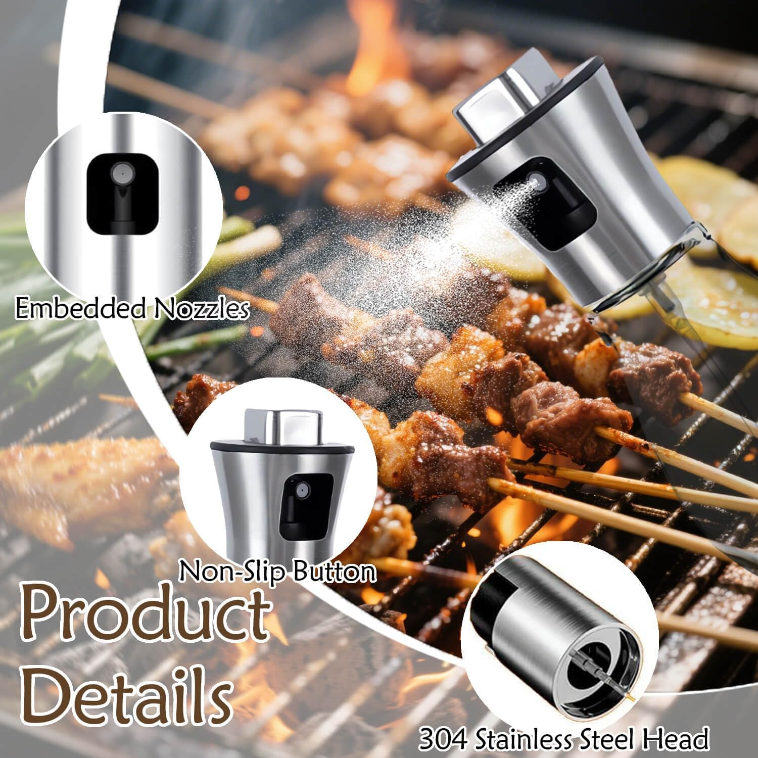 Ptyism Pack of 2 Spray Bottles Oil (Drum with Accessories) Oil Sprayer, Oil Sprayer for Hot Air Fryer, Salad, Grilling, Baking, Kitchen Gadgets image number 5