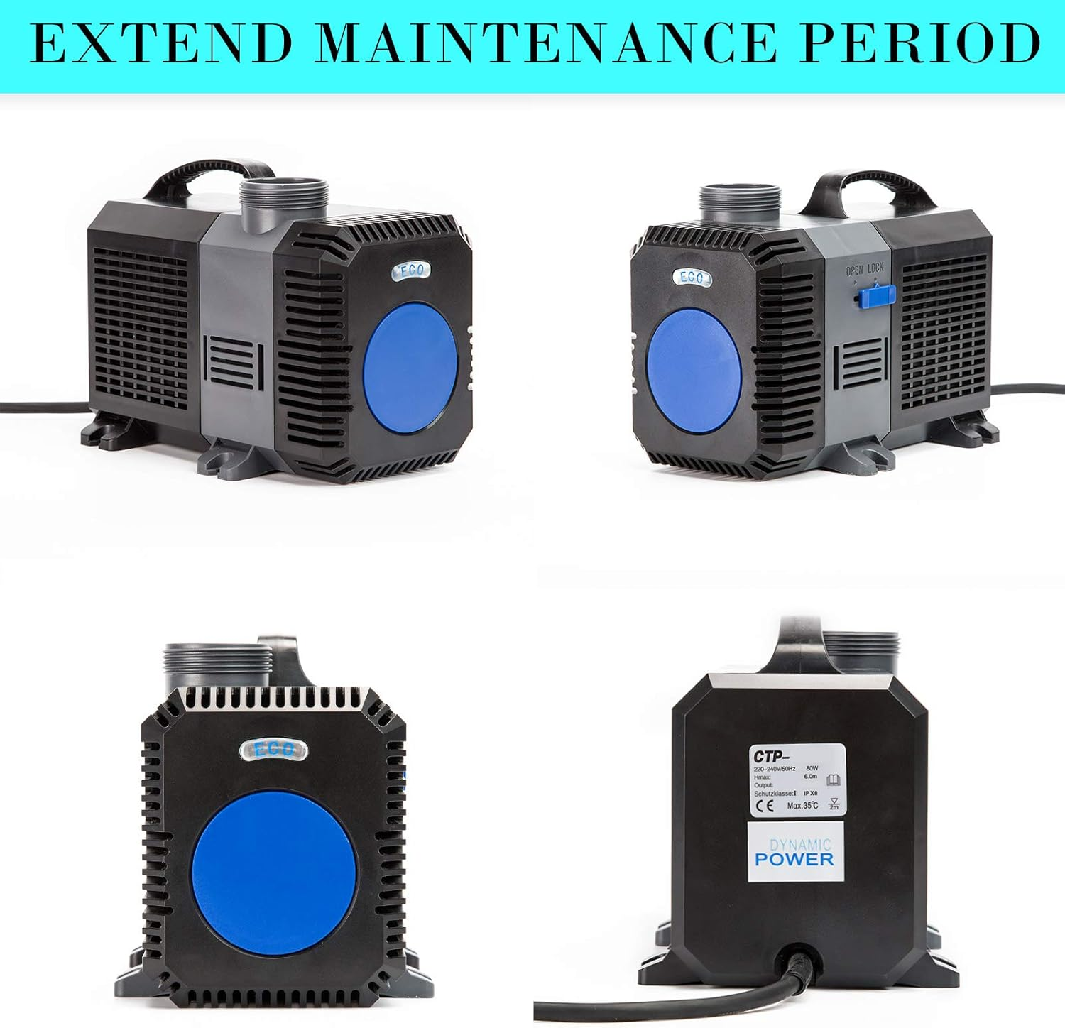 Dynamic Power 10,000L/H Submersible Aquarium Pond Water Pump, 80W, 6M Lift Height, Ultra-Quiet Energy Efficient Pump for Freshwater & Saltwater Fish Tanks, Fountains, Hydroponics, Koi Ponds image number 2