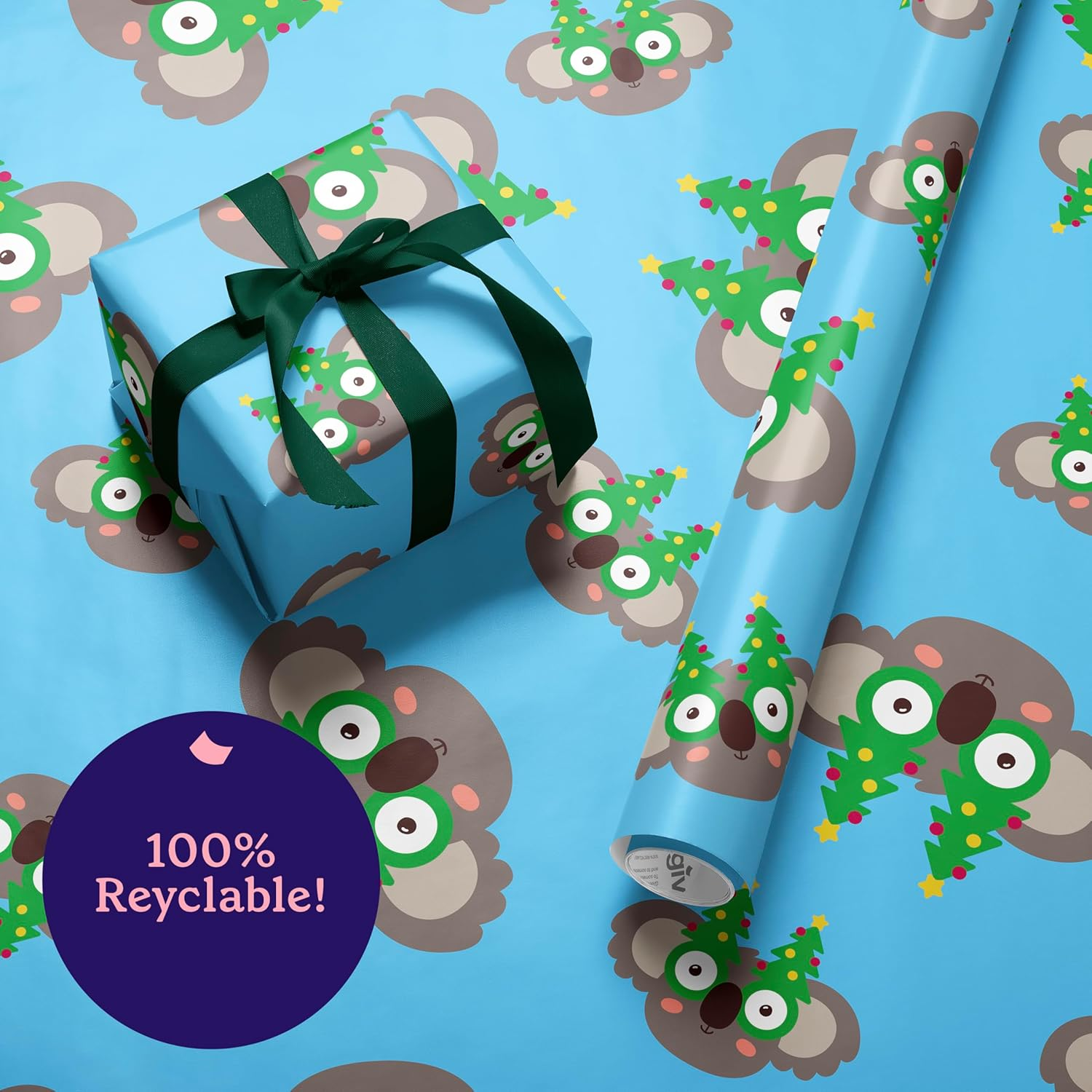 GIVEWRAP&reg; Gift Wrap That Gives to Charity. 6 Rolls 3M*70CM Koala Specs Bundle (18M Total), 100% Recyclable Eco-Friendly Premium 80Gsm Christmas Xmas Festive Holidays Crafts Kids Women Men