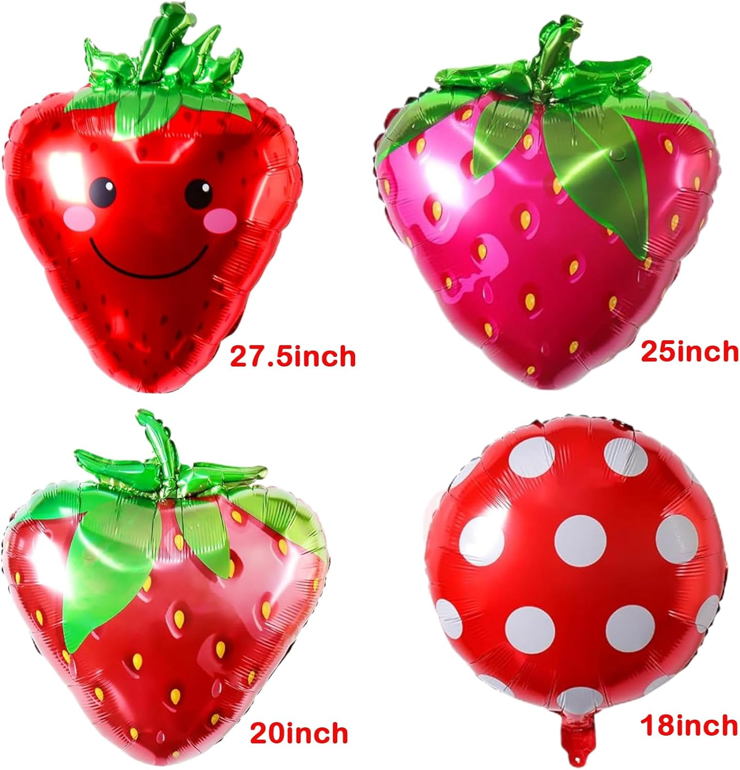 4 Pcs Strawberry Balloons Huge Red Polka Dot Strawberry Aluminum Foil Balloons for Birthday Fruit Strawberry Baby Shower Decorations Supplies image number 3