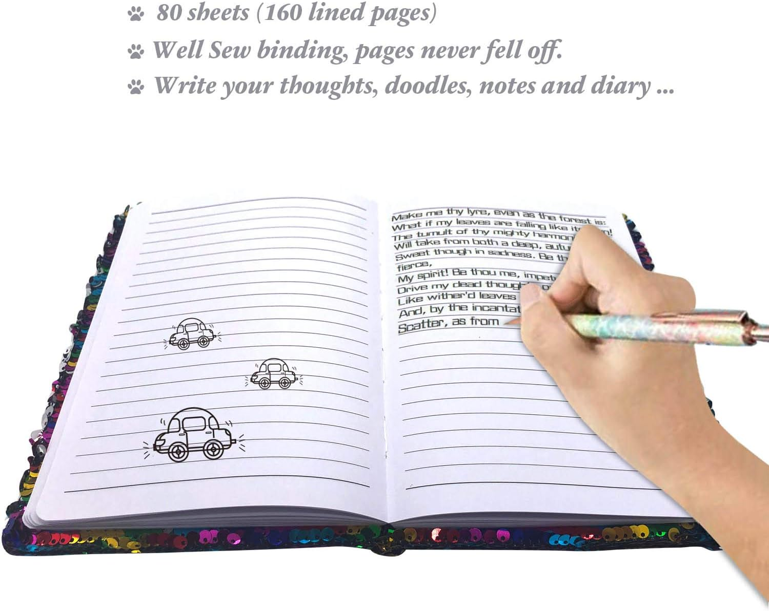 Reversible Sequin Notebook for Girls, 8.5 X 5.5 Inches 160 Lined Pages Kids Journal for Girls Diary Rainbow Flip Sequin Unicorn Notebook for Teenager Birthday Gifts for Girls and Boys 5 6 7 8 9 10 - Blue image number 6