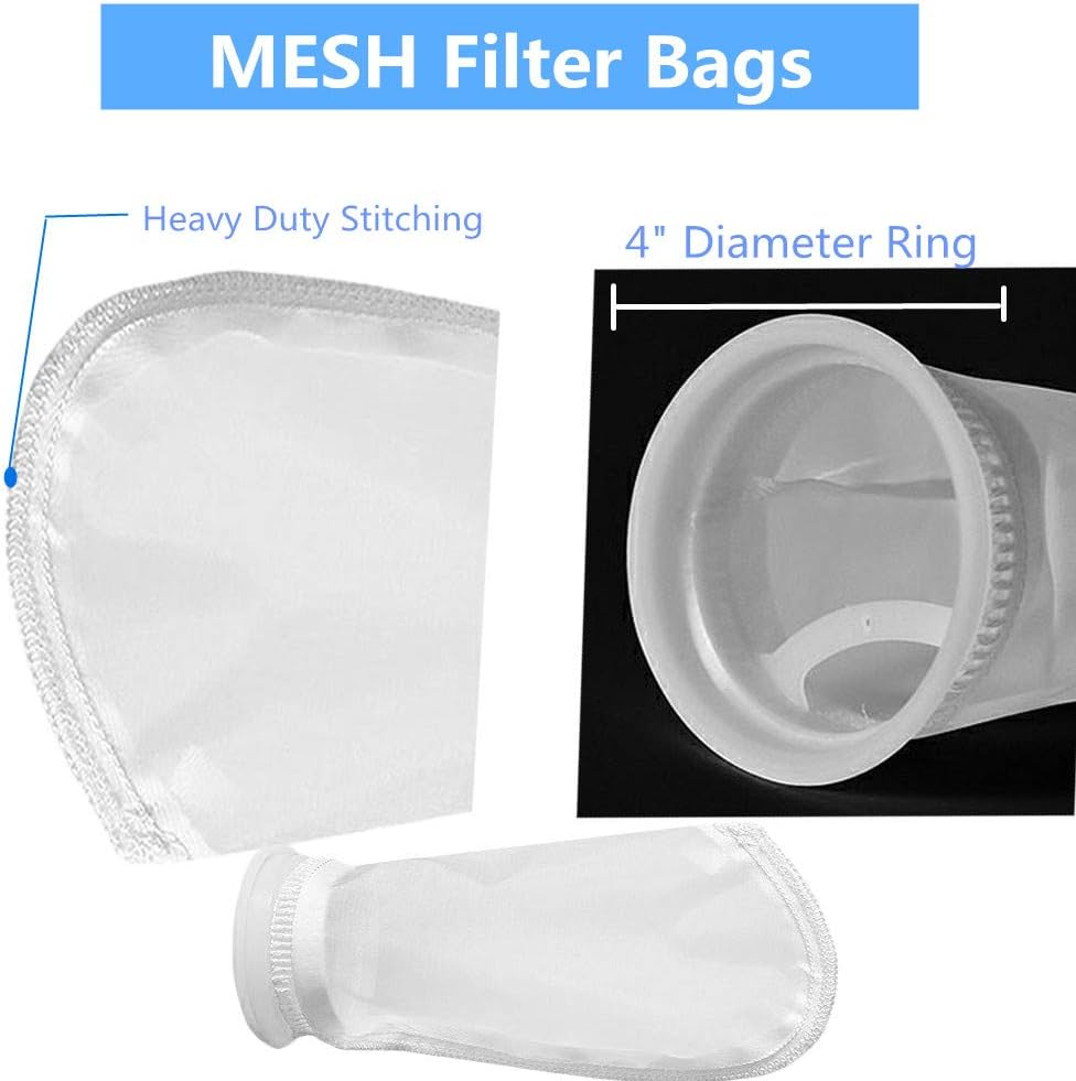 2 Pack Mesh Filter Socks 50 Micron 4" Plastic Ring, 9" Short Bag Nylon Filter Bags for Aquarium Marine Reef Sump image number 4