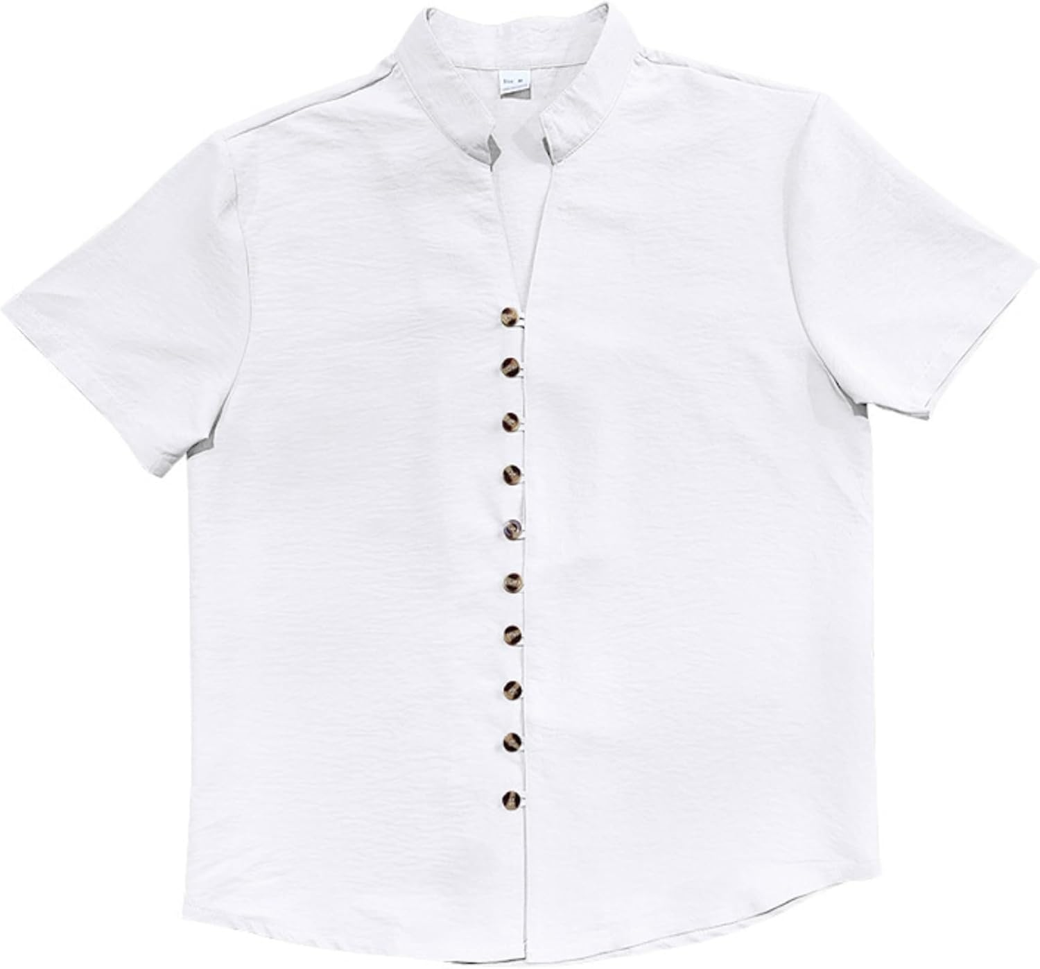 Men'S Button down Hawaiian Linen Shirt Mandarin Collar Short Sleeve Solid Shirt Beach Vacation Summer Casual Tshirts image number 1