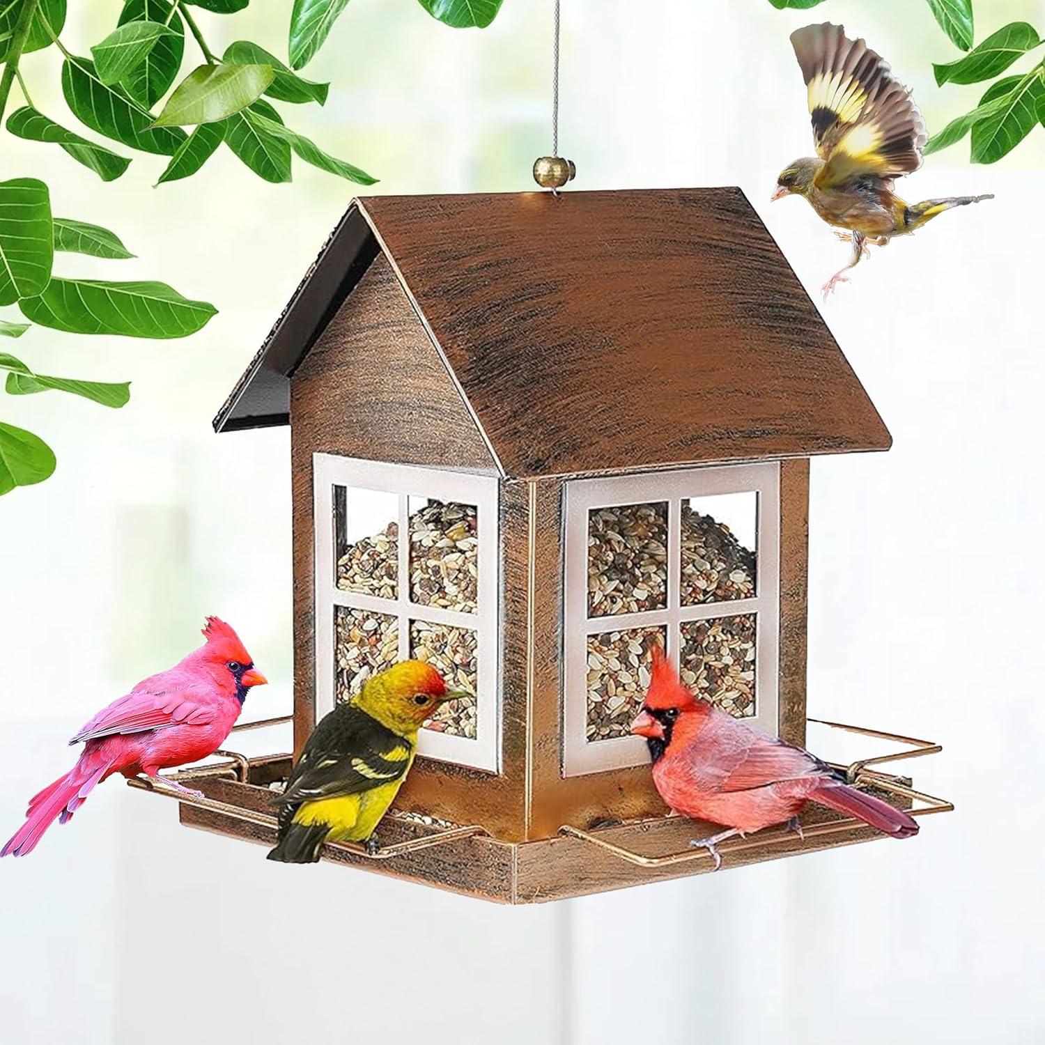 Bird Feeder,Bird Feeders House for outside Hanging, Metal Wild Bird Feeder for Outdoors,Large Capacity Wild Birdfeeder Birdhouses Squirrel Proof (Heavy Metal-Country House) image number 2