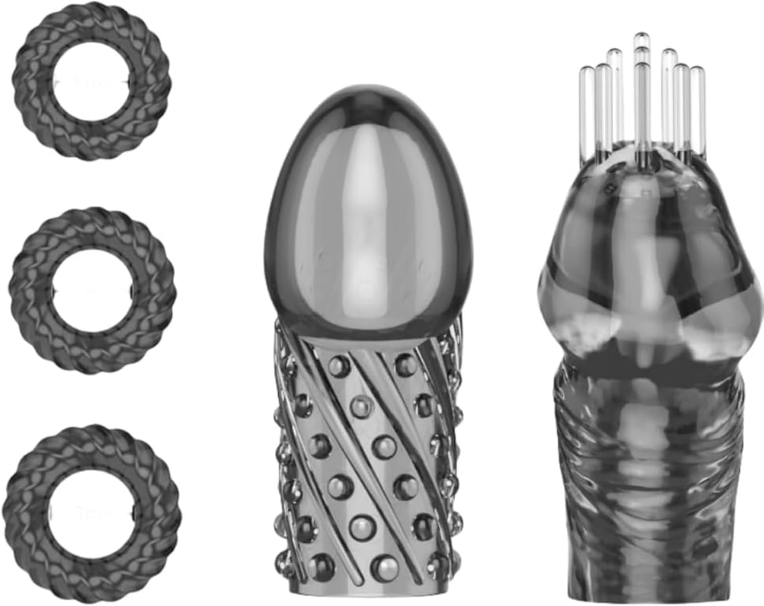 Silicone Penis Ring Set,2 Granular Penis Sleeves & 3 Different Sizes Cock Stimulation Pleasure Rings for Men Sex Toys,Reusable Silicone Penis Extender Couple Sex Toys image number 2