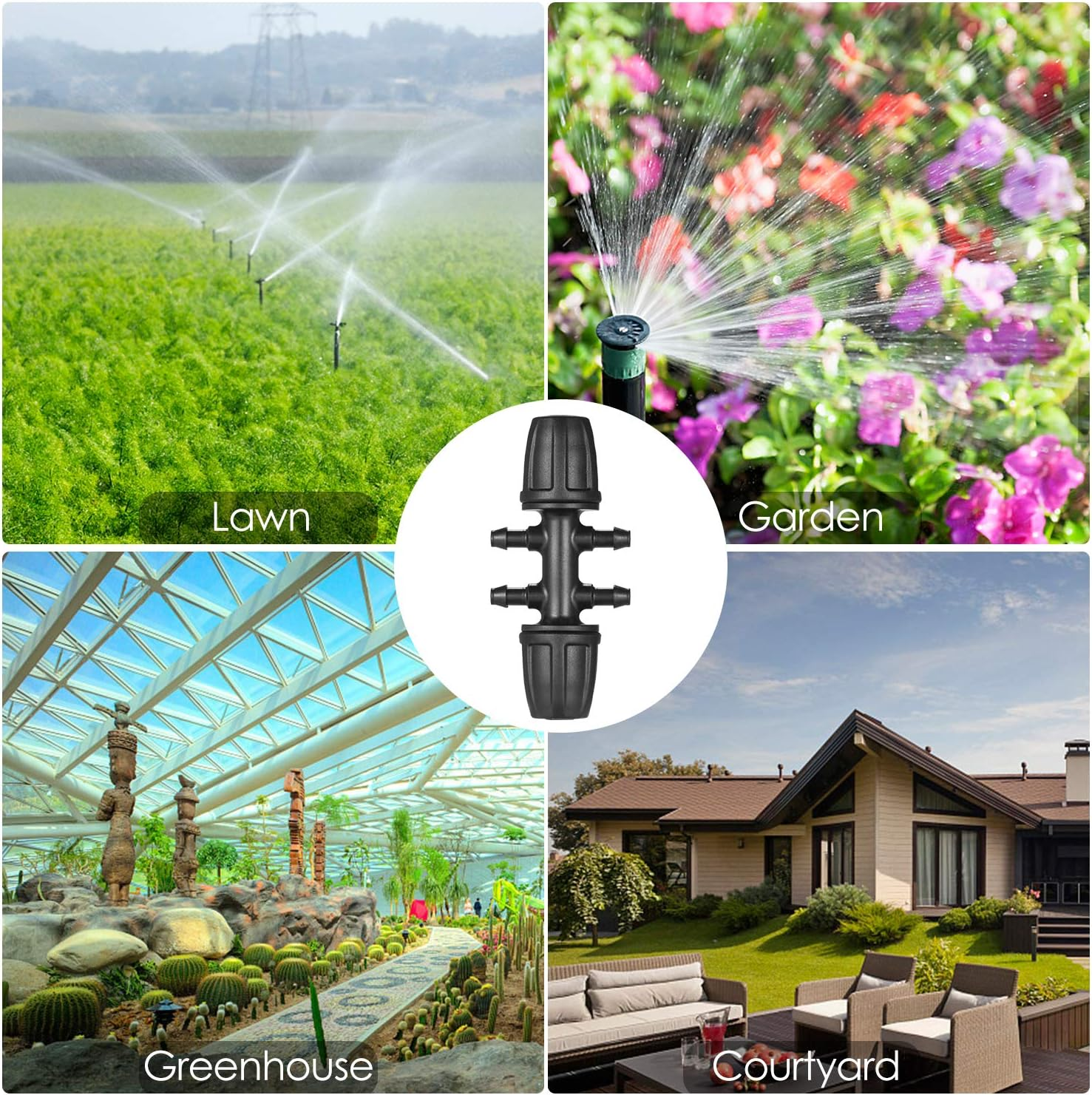 20 Pieces Barbed Tee Drip Rigation Tubing Connectors Hose Joi 1/2 Inch to 1/4 Inch 6 Way Fittings Adapter Black S image number 2