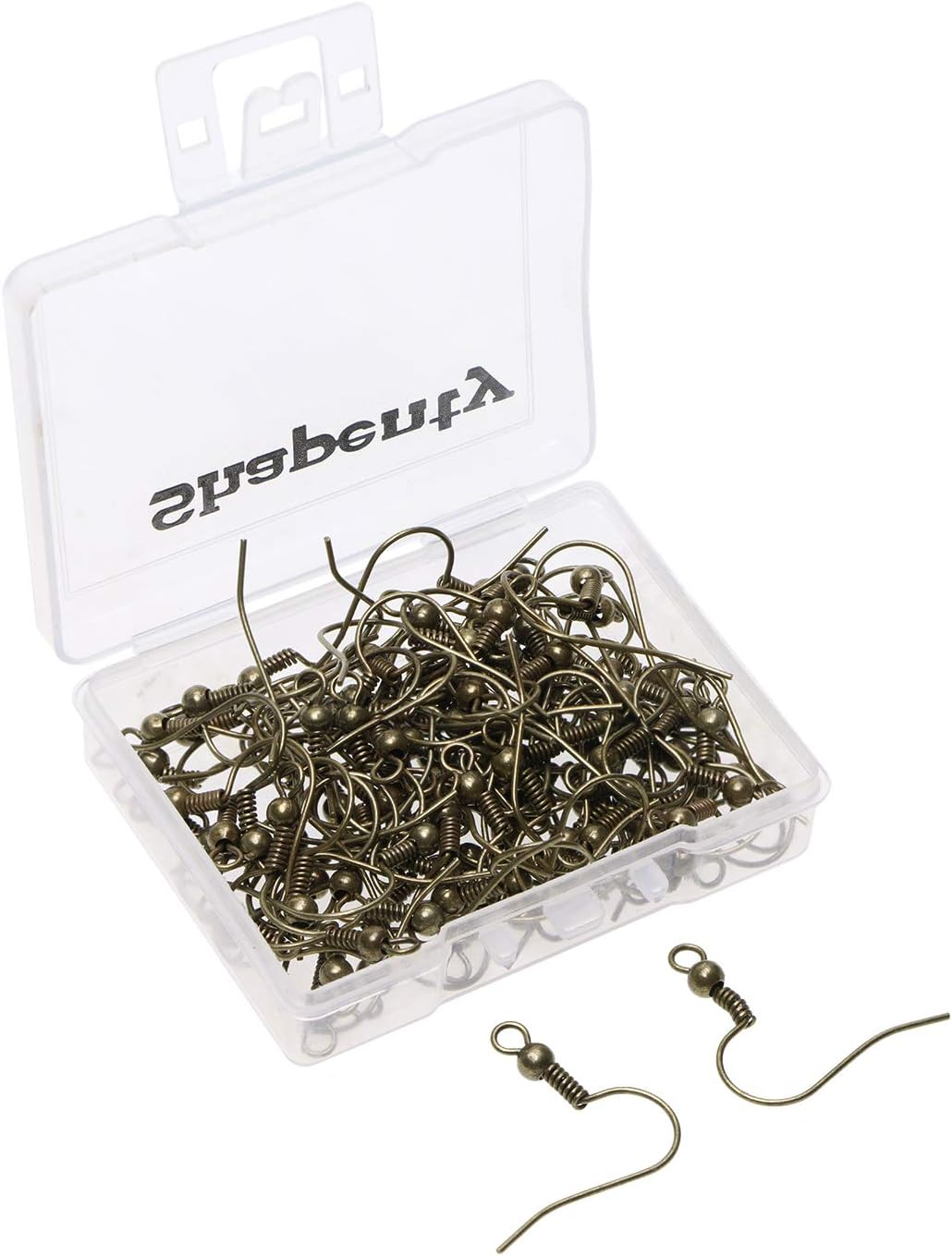 Shapenty Surgical Brass Ball Coil Fish Earring Hooks Clasp Hypo-Allergenic Ear Wire Bead Connector Hooks with Large Loop for DIY Jewelry Finding Making, 100Pcs/50Pairs Silver