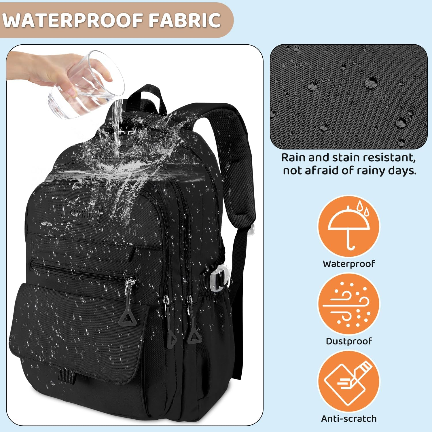 AUTOWT Casual Backpack - 36L Waterproof Casual Daypack with Handbag for Boys Girls College Teens - Travel Laptop Backpacks for Men Women image number 5