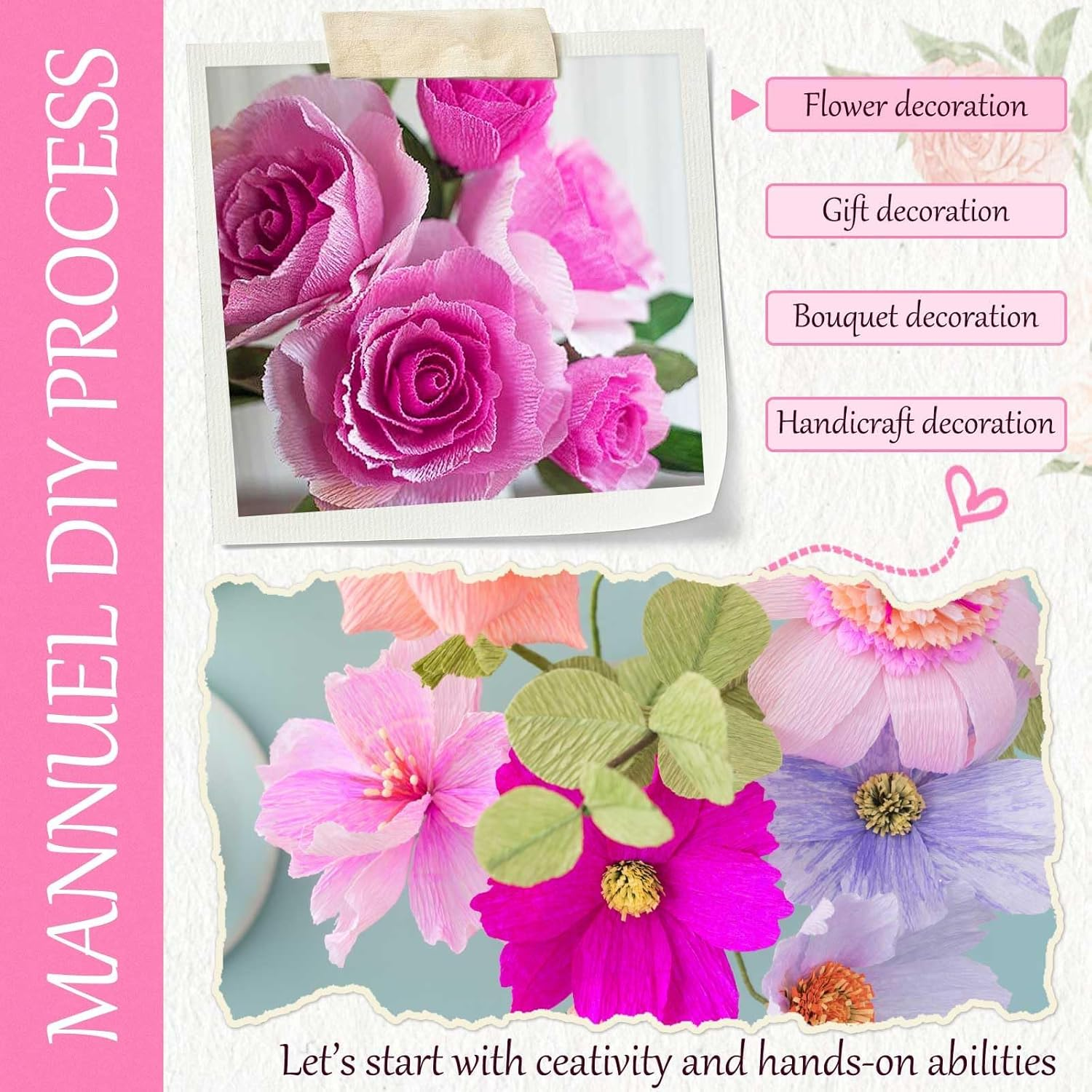 8 Rolls Crepe Paper Streamers 25 X 250Cm 4 Colors Crepe Paper Roll Decorative Craft Streamer for DIY Gift Wrapping Paper Birthday Wedding Holiday Party Decorations (Pink) image number 1