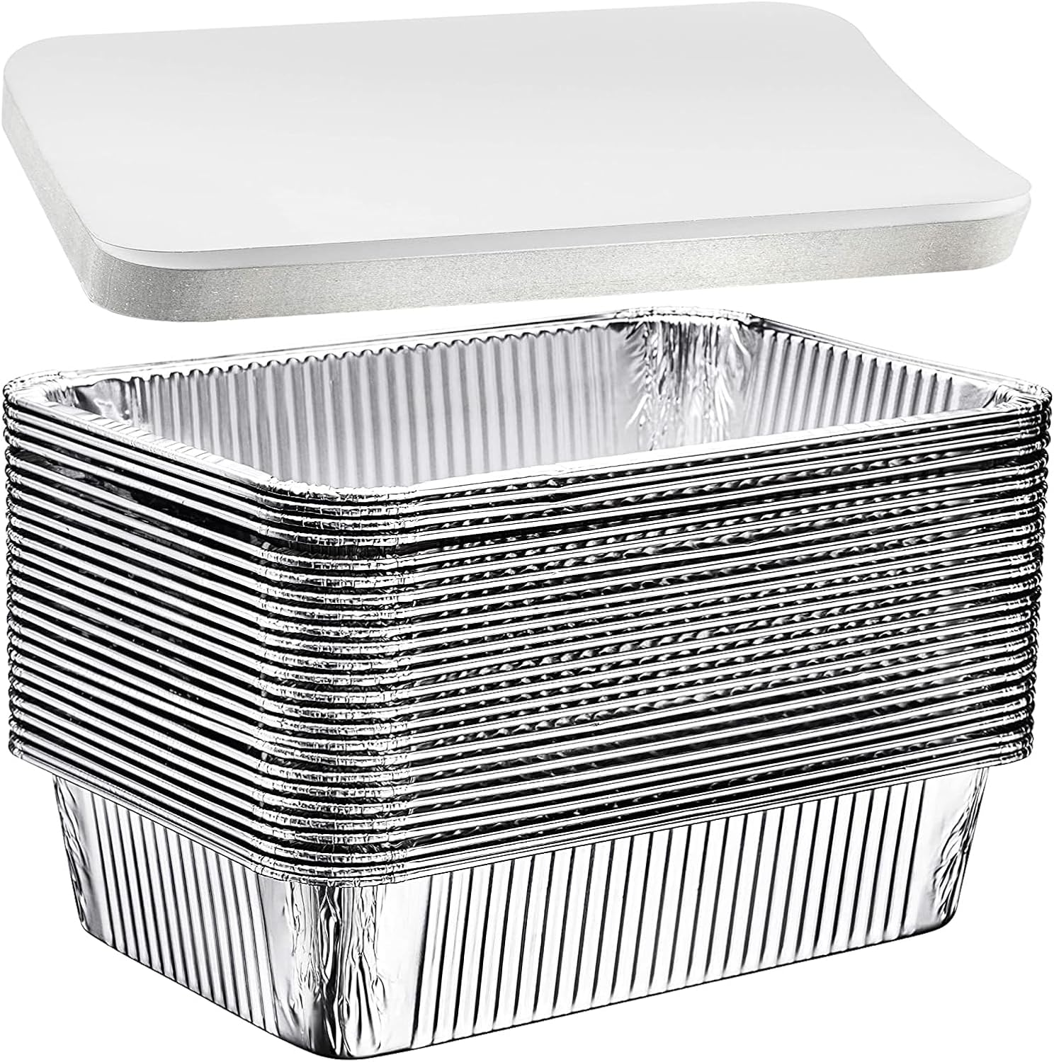 50 Pack Pans with Lids, Aluminum Foil Pans with Lids, Disposable Foil Tray, Steam Table Deep Pans, Tin Foil Pans for Cooking, Food Storage, BBQ, Grilling, Catering image number 2