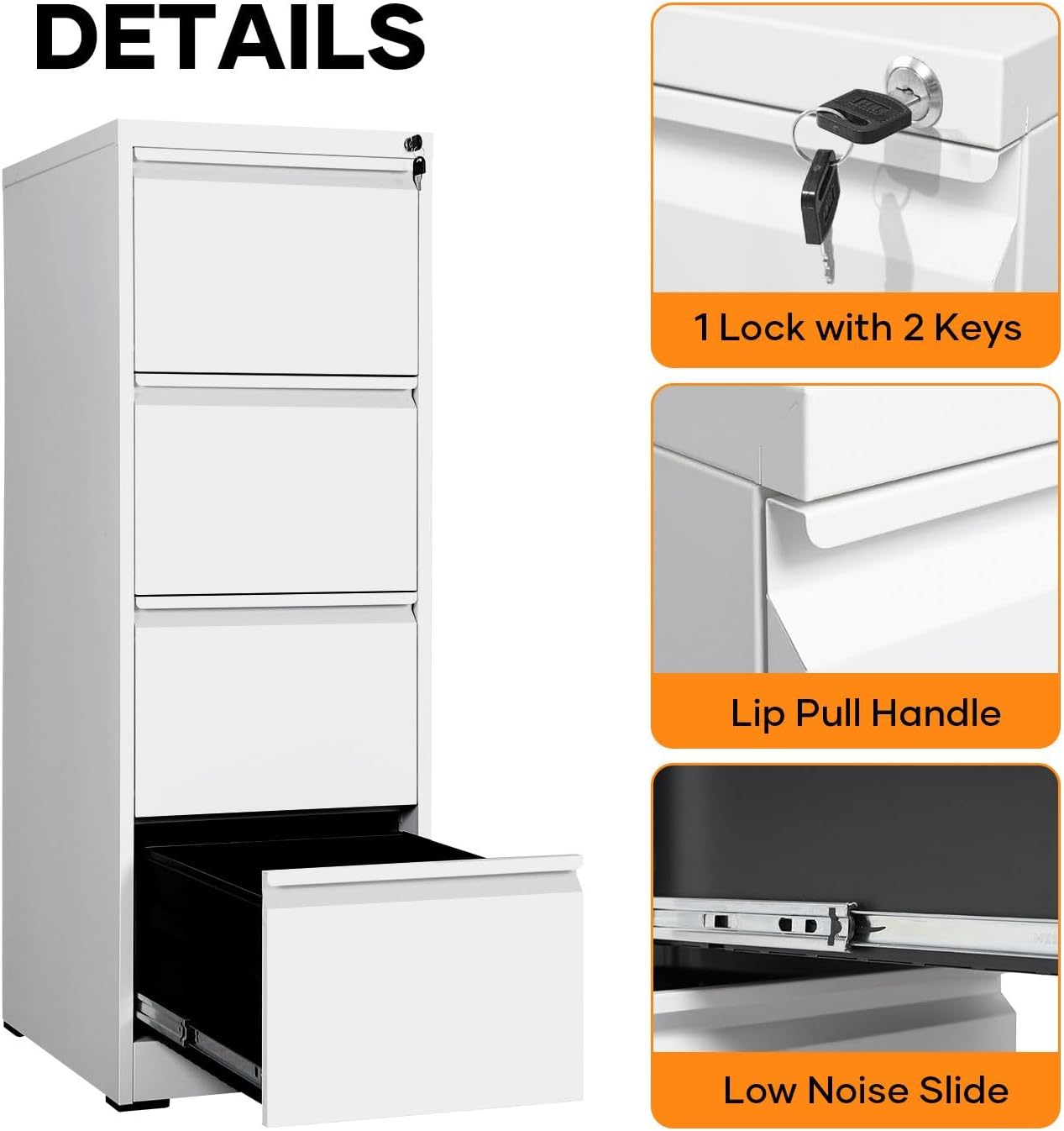 Steel File Cabinet 4 Drawer Metal Vertical Filing Locking Organiser Office Home Storage Cupboard Unit for Letter Legal A4 F4 Documents White image number 4