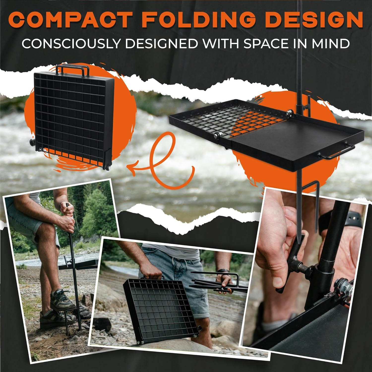 Campfire Swivel Grill, Heavy Duty Adjustable Fire Pit Grill Grate, Cooking Rack for Outdoor Camping