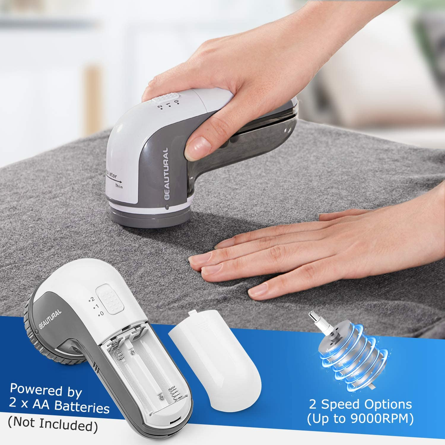 Beautural Portable Fabric Shaver and Lint Remover with 2-Speeds, Adjustable Shave Height, Dual Protection for Your Clothes, Quickly and Effectively Remove Fluff, Lint, and Bobbles
