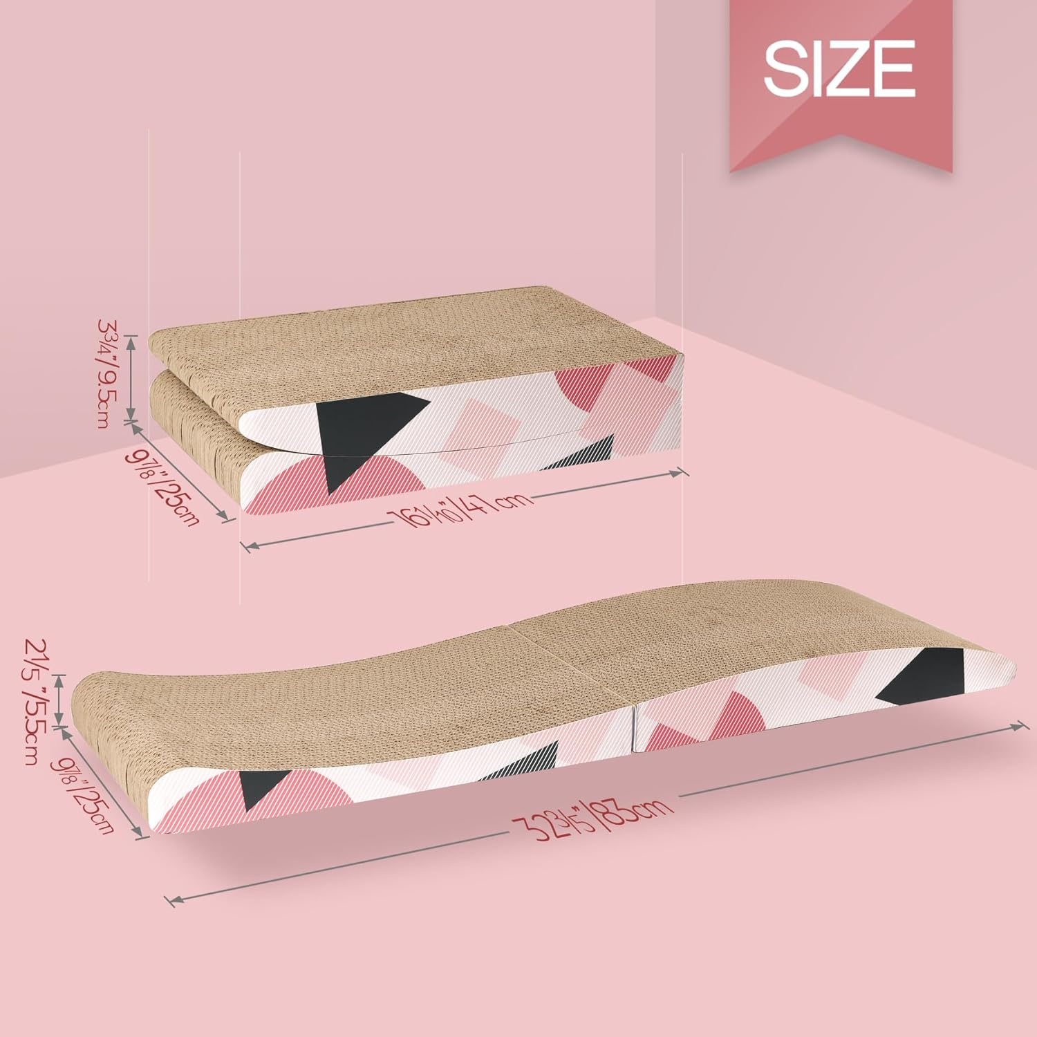 Comsaf Wave Curved Cat Scratching Pad, Foldable Cat Scratcher Cardboard, Corrugated Scratch Pad, Long Scratching Lounge Bed for Cat Kitten Kitty, Furniture, Reversible image number 6