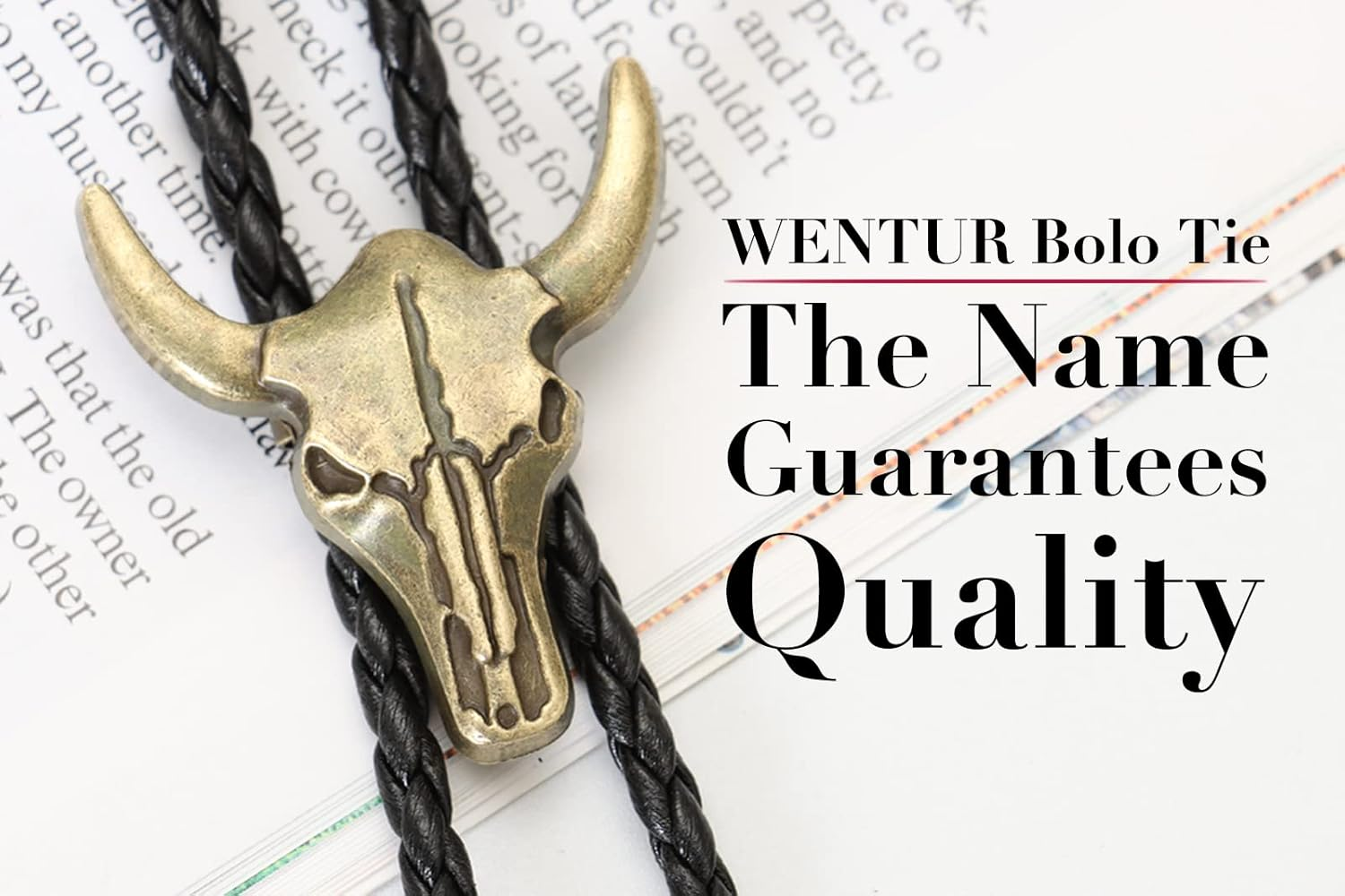 Western Vintage Bolo Tie for Men - Cow Skull Design Cowboy Tie - Black Leather Bolo Necktie Necklace