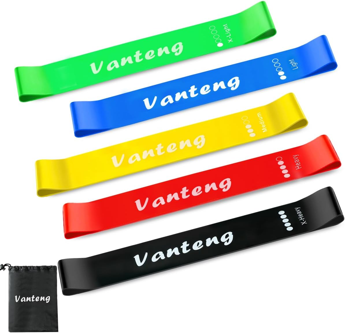Vanteng Resistance Bands, [Set of 5] Exercise Loop Bands with 5 Different Strength Levels - Rubber Latex Anti-Slip Fitness Bands - Carry Bag Included - Ideal for Home Gym Pilates Yoga Workout