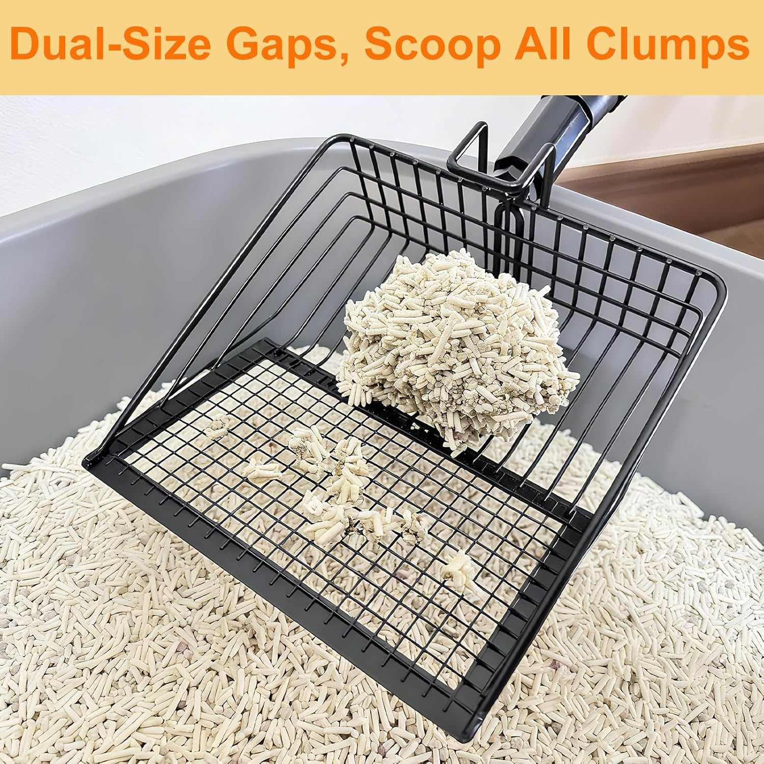 Neehows Cat Litter Scoop with Extendable Long Handle, 22.2"-42.5" No Bending Back Metal Kitty Litter Scoop, Large Non-Stick Wide Flat Head Heavy Duty Cat Pooper Scooper image number 4