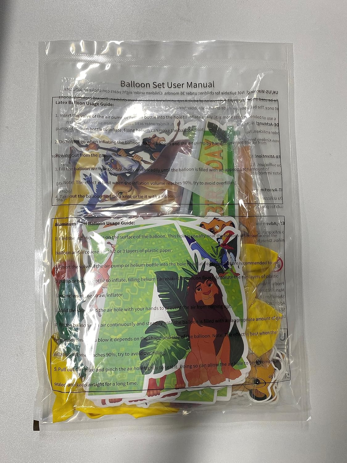 Tydeus Birthday Balloons Lion, 48-Piece Jungle Kit: 18 Cartoon Latex (6 Yellow, 6 Orange, 6 Green), 2 Foil Lion Balloons, 1 Banner, 24 Cake Decorations, Ribbon, Straw - Brown image number 4