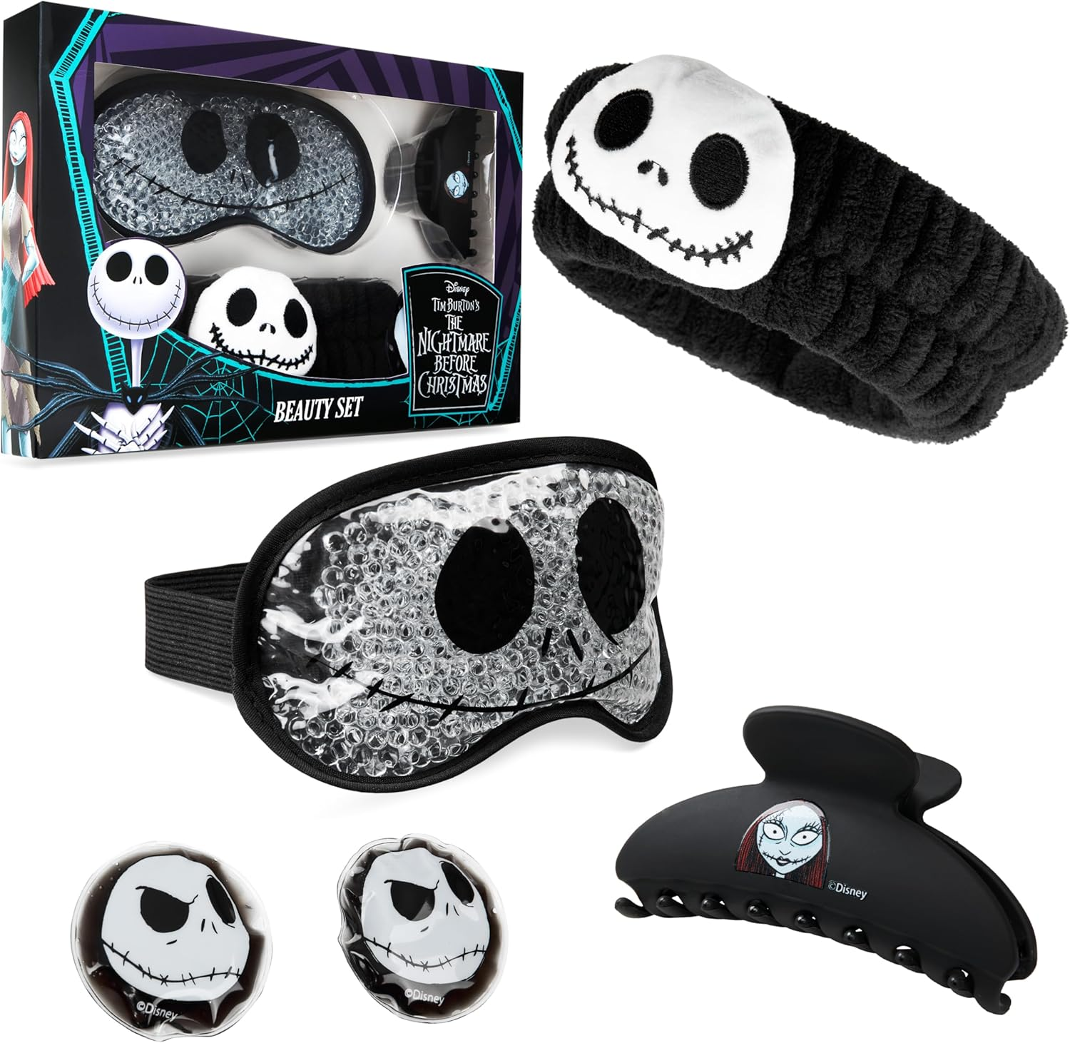 Disney Stitch Cooling Eye Mask & Beauty Accessories Set with Claw Clip Skincare Headband Cooling Eye Pads, Pampering Beauty Gifts for Women (Blue)