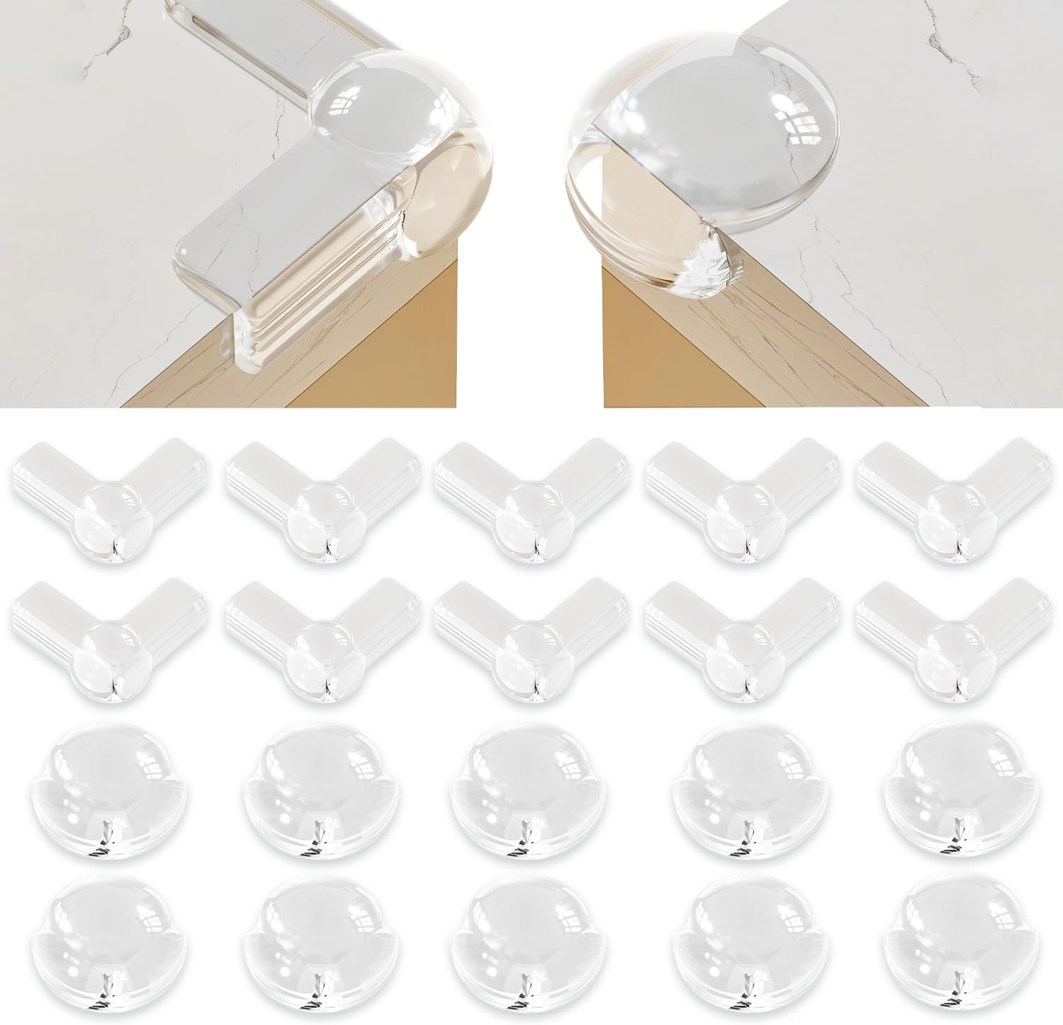 MATHARAGO 20 Pcs Corner Protectors, Safety Corner Guard for Baby, Clear and Transparent Cushion to Cover Sharp Furniture and Table Edges(Round & T & L Upgrade)