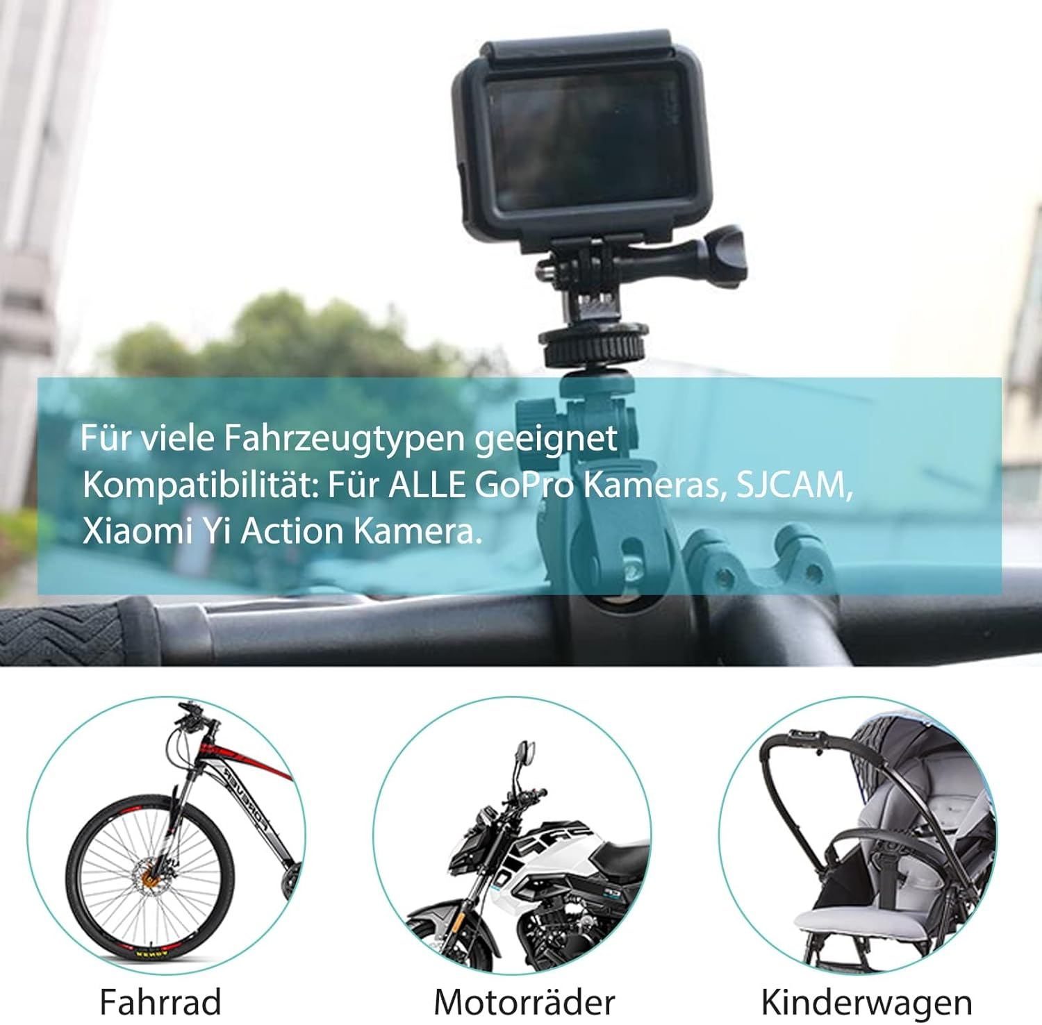 HUATEEN Action Camera Handlebar Mount,Aluminium Alloy 20-36Mm Adjustable Bike/Motorcycle Headset Adapter | Go Pro-Compatible Cycling Stabiliser for Rough Terrain image number 1