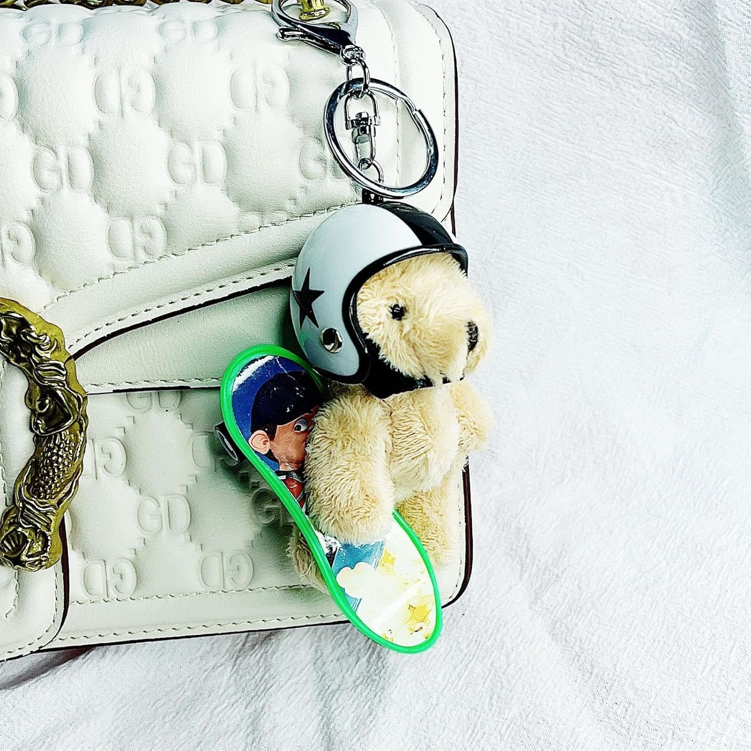 Yorajuy Bear Charm, Helmeted Bear Plush Keychains for Backpacks, Animal Keyring, Key Chain for Schoolbag Travel Wallet Purse Women Backpack image number 3