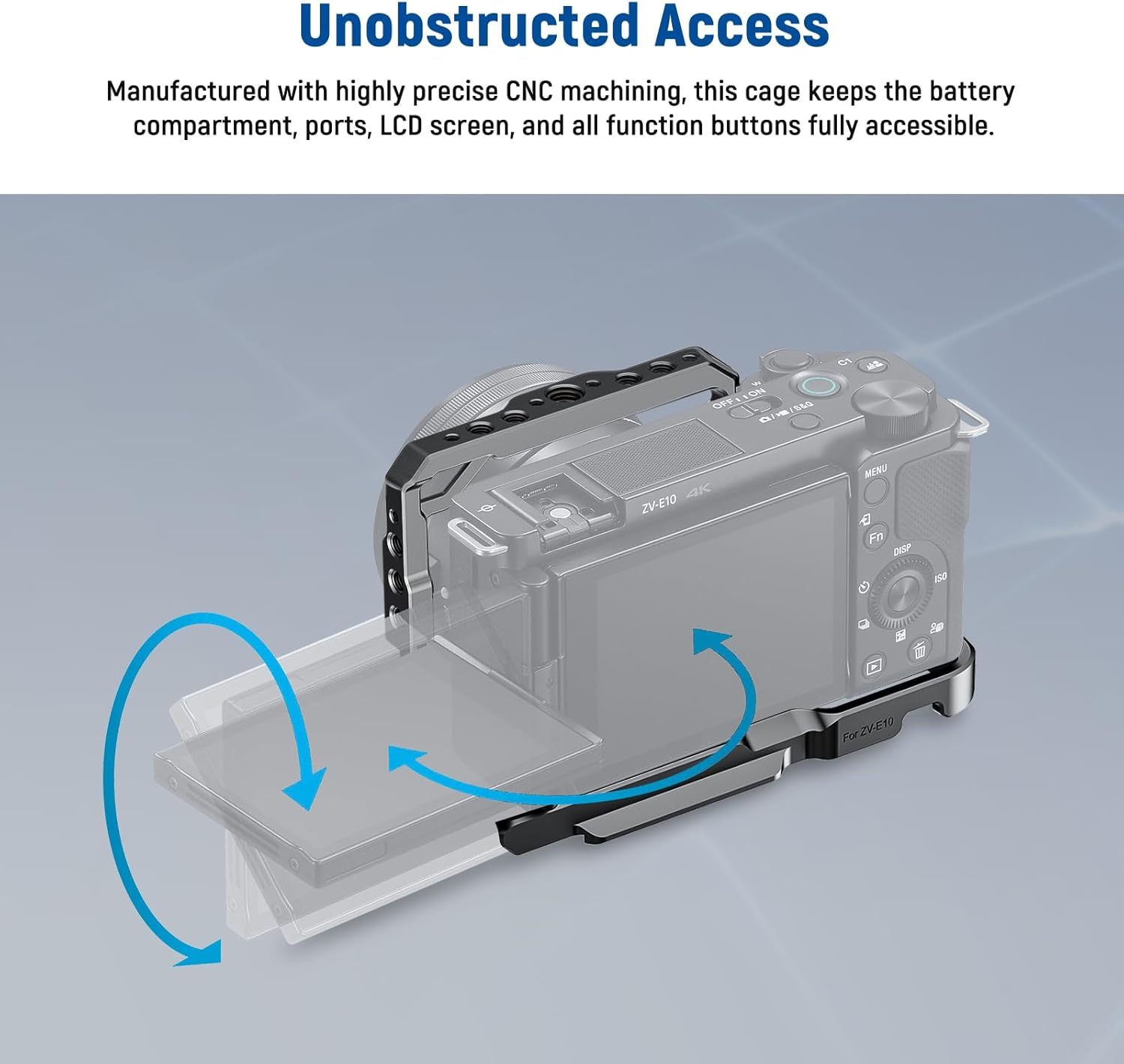 NEEWER ZV-E10 Camera Cage with Silicone Grip, 1/4" Threads, 3/8" ARRI Locating Holes, Arca Type QR Base, Protective Metal Video Rig Compatible with Smallrig Handles DJI RS Gimbals Sony ZV-E10, CA003S image number 4