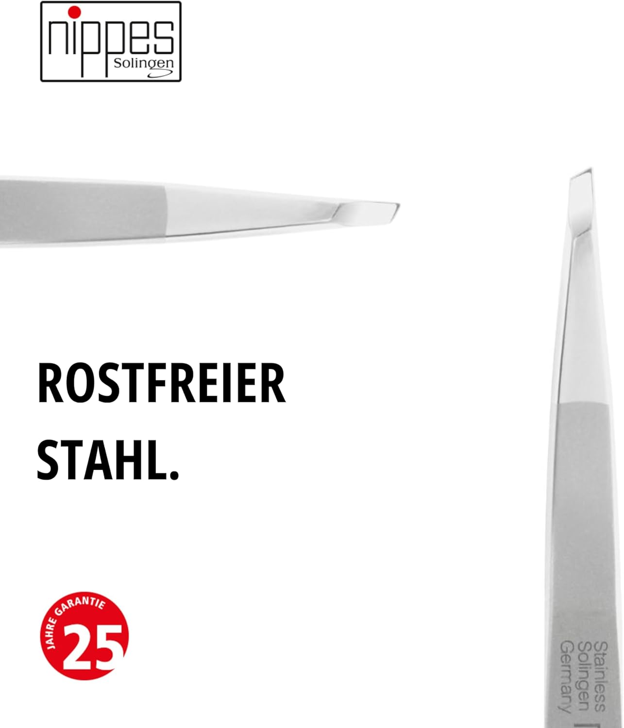 Nippes Solingen Tweezers with Slanted Tip, Stainless Steel, 9.5 Cm, Matte Silver, Eyebrow Plucking, Tweezers Pointed, for Precise Hair Removal, Made in Germany image number 2