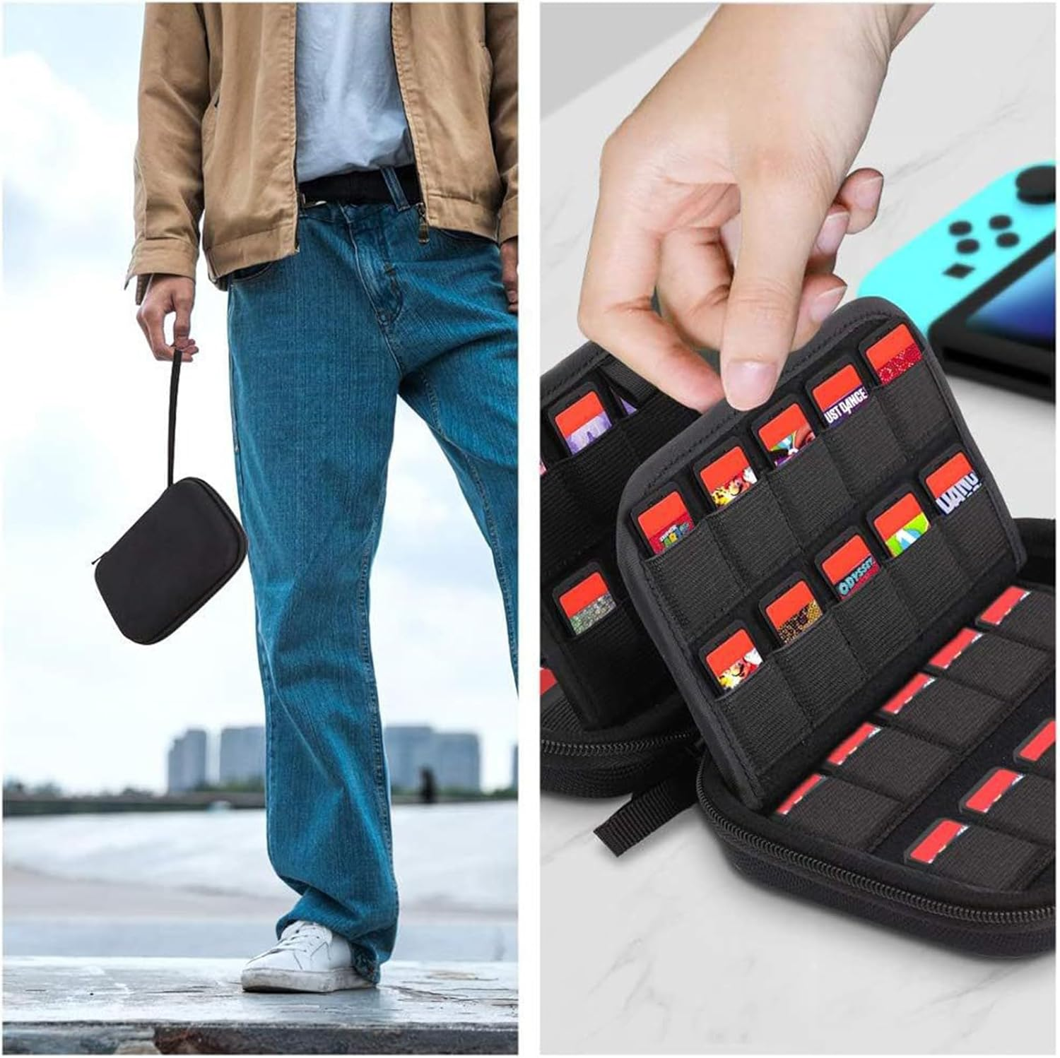 80 Slots Game Case Compatible with Nintendo Switch PS Vita Games, Protective Carrying Case Fits for Switch OLED, PSP Games Storage,Sd Cards, Game Cartridge Holders Hard Shell Travel Storage Case,Black image number 1