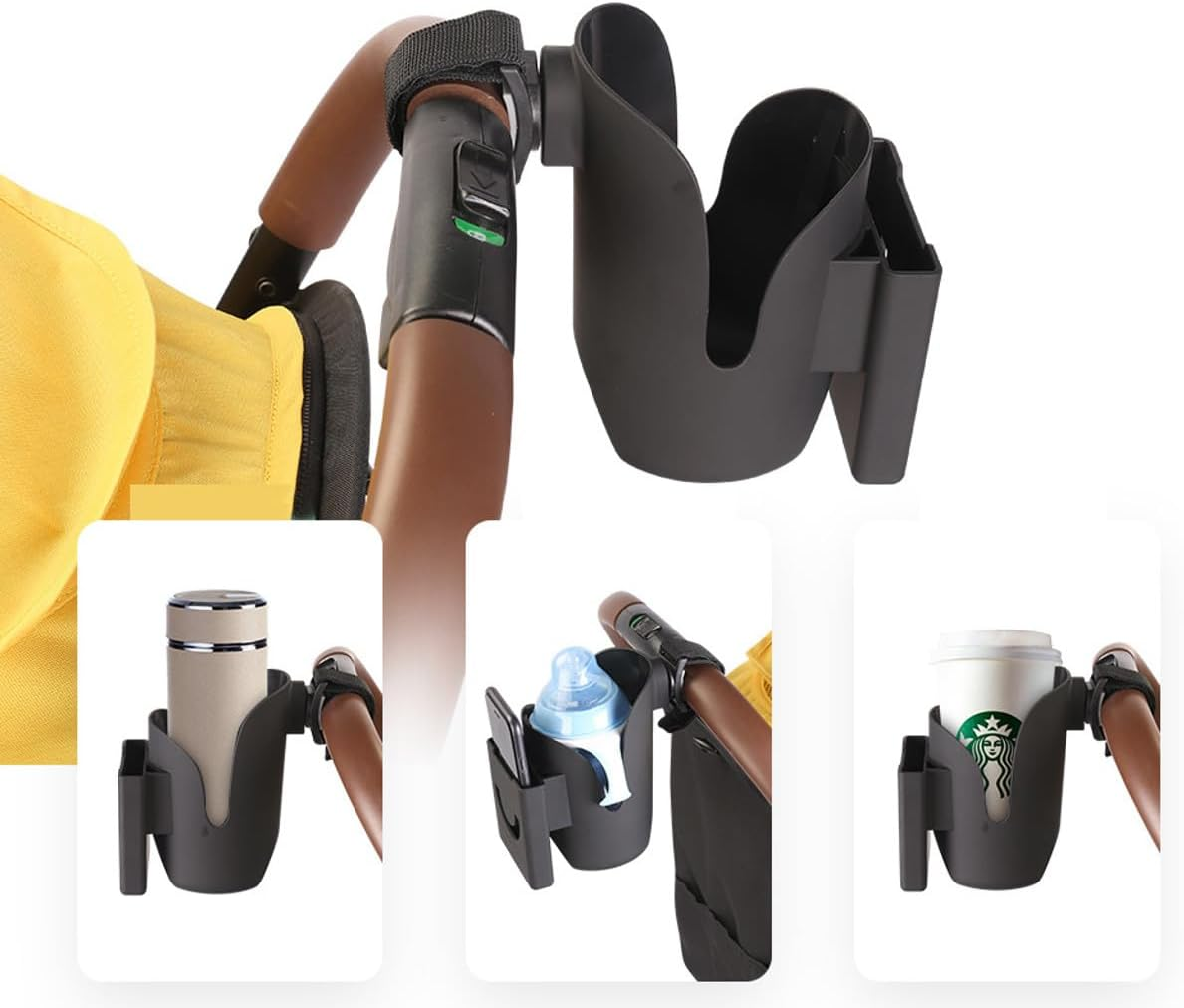 Minnieme Versatile Stroller Cup Holder with Phone Storage - Adjustable & Secure Baby Bottle and Drink Holder for All Stroller Types - for Stability on the Go