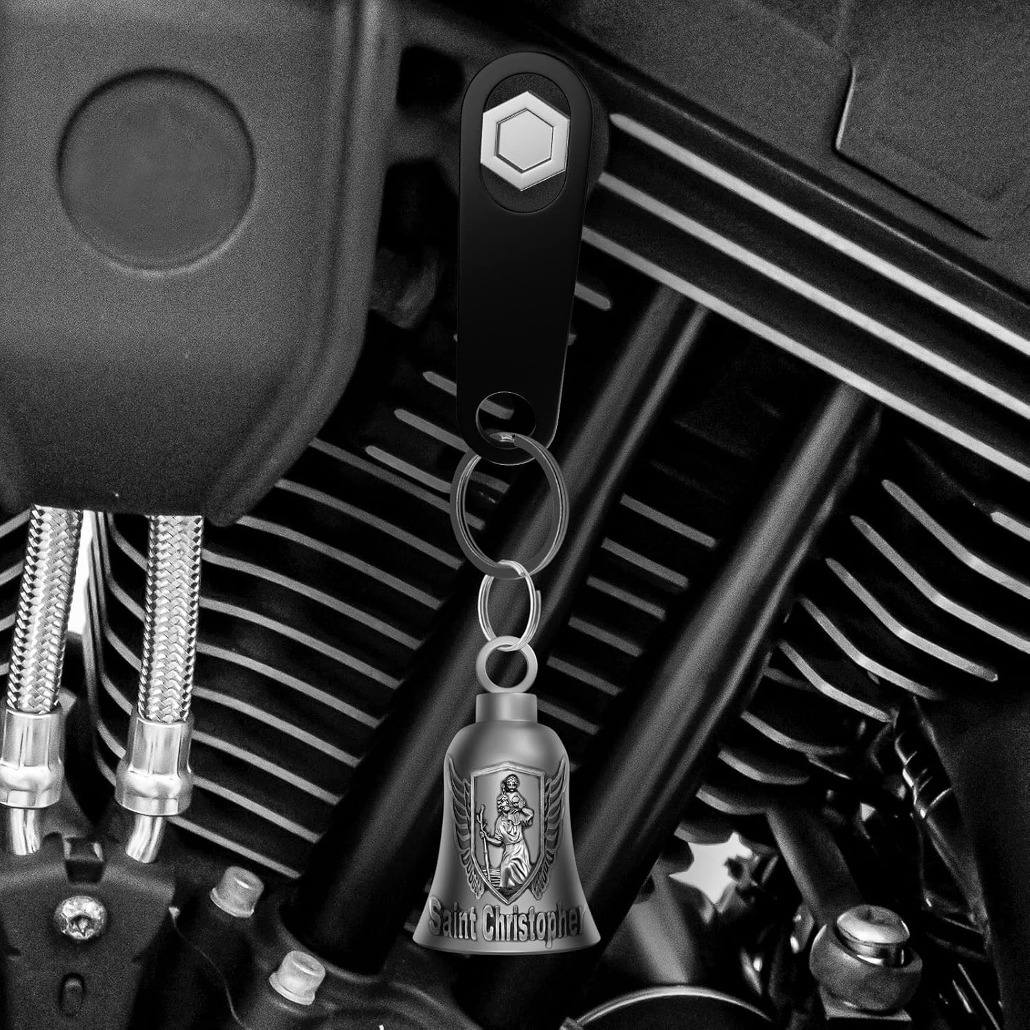 Biker Guardian Luck Riding Bell Motorcycle Gremlin Bells Car Key Chain Ring Accessories with Motorcycle Bell Hanger