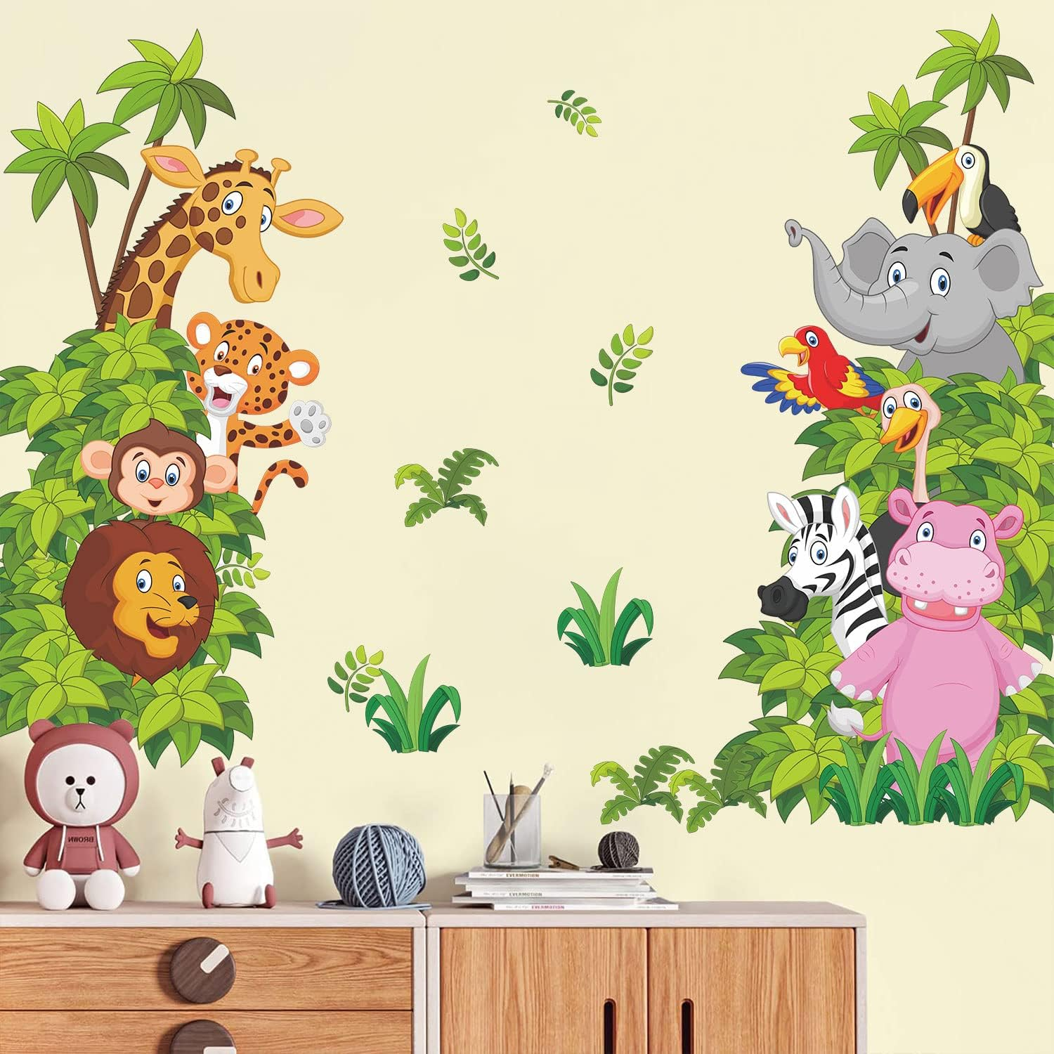 Supzone Cartoon Animal Wall Decal Jungle Animals Wall Stickers Elephant Lion Zebra Butterfly Wall Decor for Kids Baby DIY Vinyl Mural Art for Nursery Bedroom Living Room Playroom