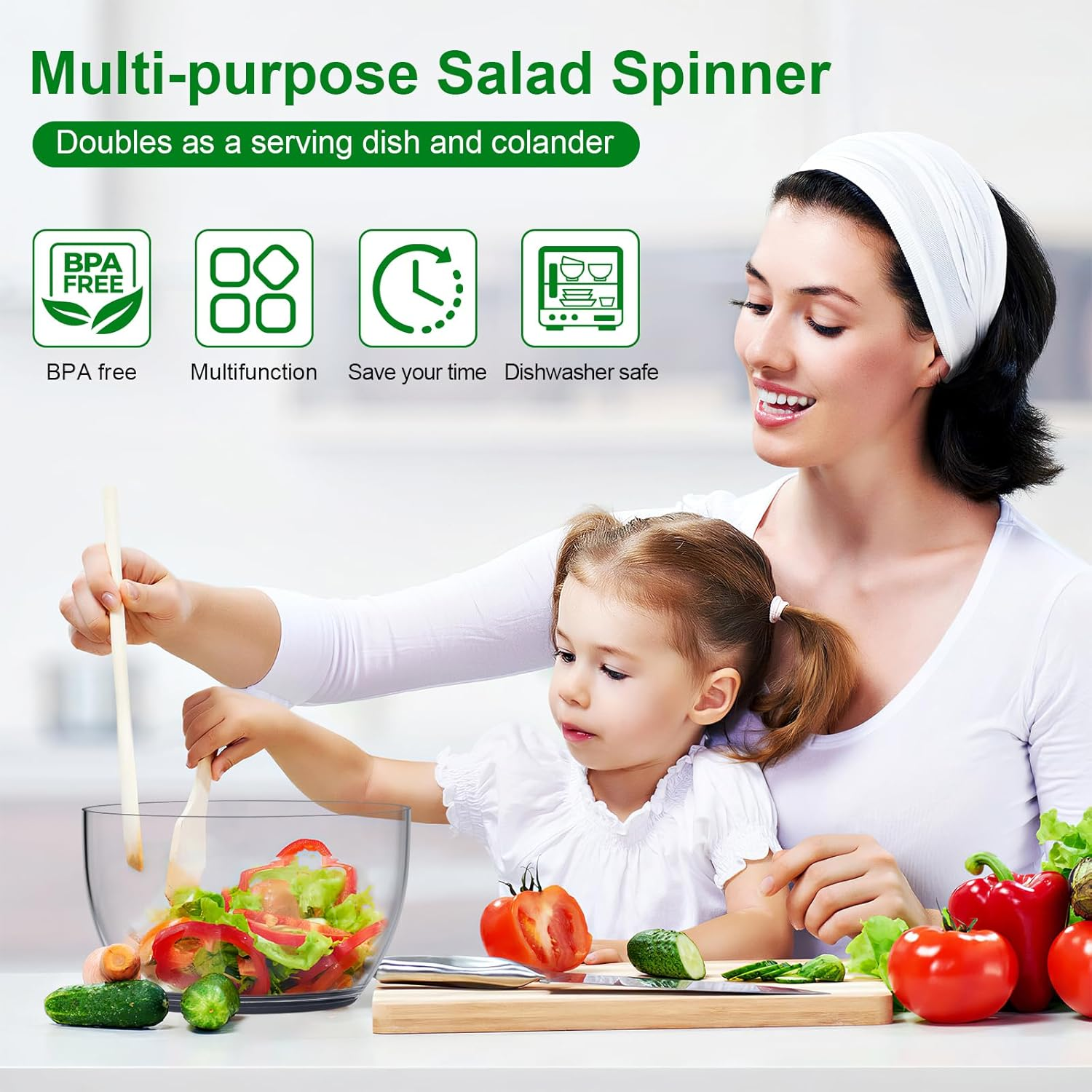 Gooood Salad Spinner, Lettuce Spinner with 6 Litres Large Colander, Fruit and Vegetable Wash Spinner Dryer, One-Handed Good Grips Transparent Snack Spinner and Lettuce Crisper for Health in Kitchen image number 3
