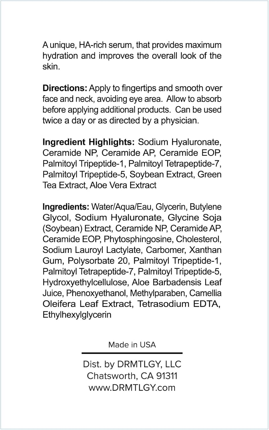 DRMTLGY Hydration Booster 10X &ndash; Hyaluronic Acid Serum for Intense Hydration & Skin Plumping &ndash; with Soybean, Green Tea & Aloe &ndash; Reduces Fine Lines & Boosts Moisturizer Absorption &ndash; 1.8 Fl Oz image number 4