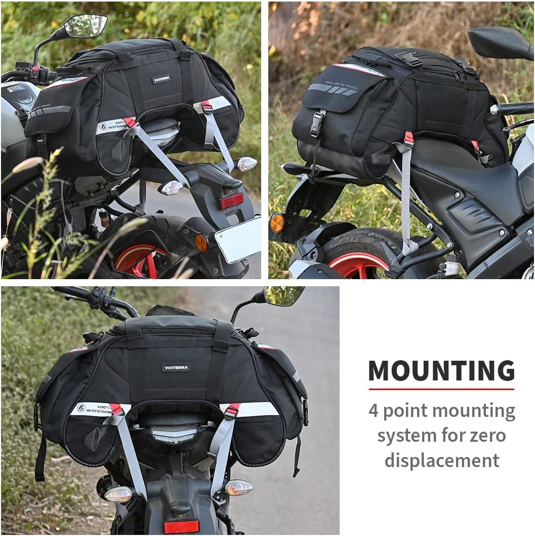 Viaterra 100% Waterproof Clawmini Motorcycle Rear/Tail/Seat Bag (Black) I Universal Luggage & Works on All Motorbikes I No Modifications or Saddle Stay/Rack Needed I Suitable as Travel Accessories image number 2