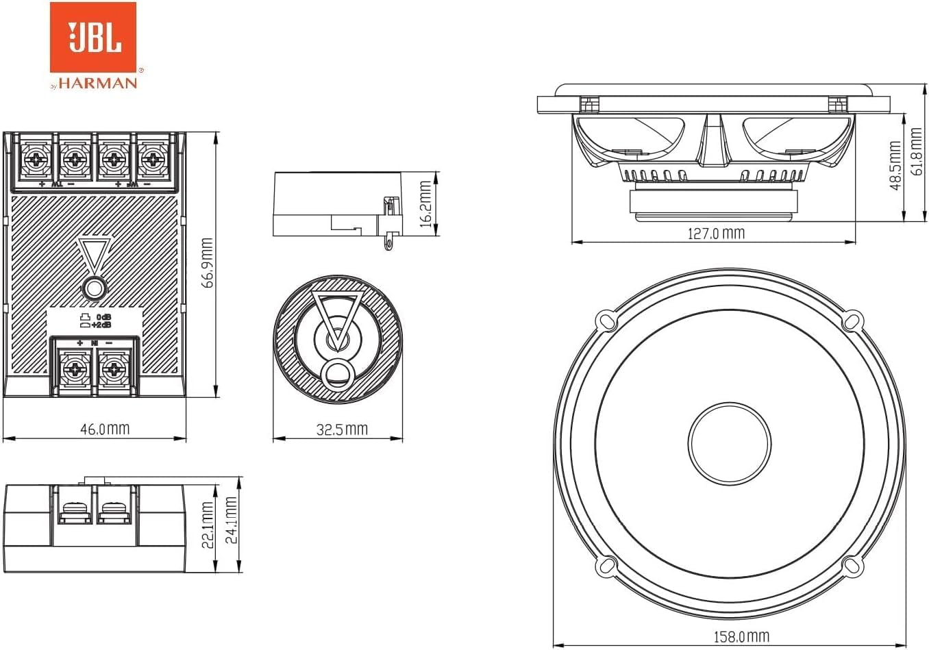 JBL Stage3 607CF 2-Way Car Sound System - 250 Watt Components JBL Pro Sound Car Speaker Box Set with 160 Mm - 6.5 Inch Built-In Speaker and Built-In Tweeter image number 1