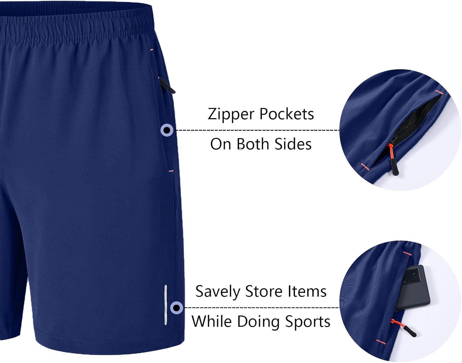 RBYEKP Mens Sport Shorts Breathable Running Fitness Gym Shorts for Men Tennis Basketball Quick Dry with Zip Pockets M Black Blue Grey image number 4