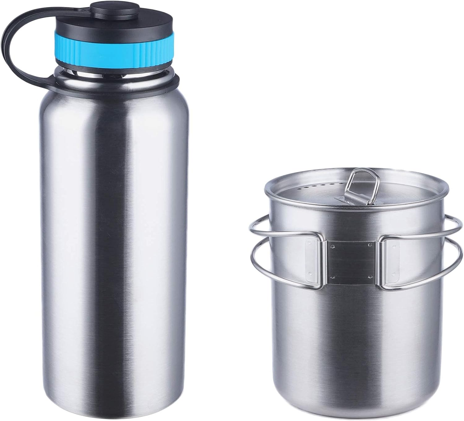 Gearland Canteen Stainless Steel Water Bottle with Nested Camping Cup and Lid for Bug Out Bag, Bushcraft Gear, Metal Canteen with a Wide Mouth Water Bottle and Mess Kit image number 1