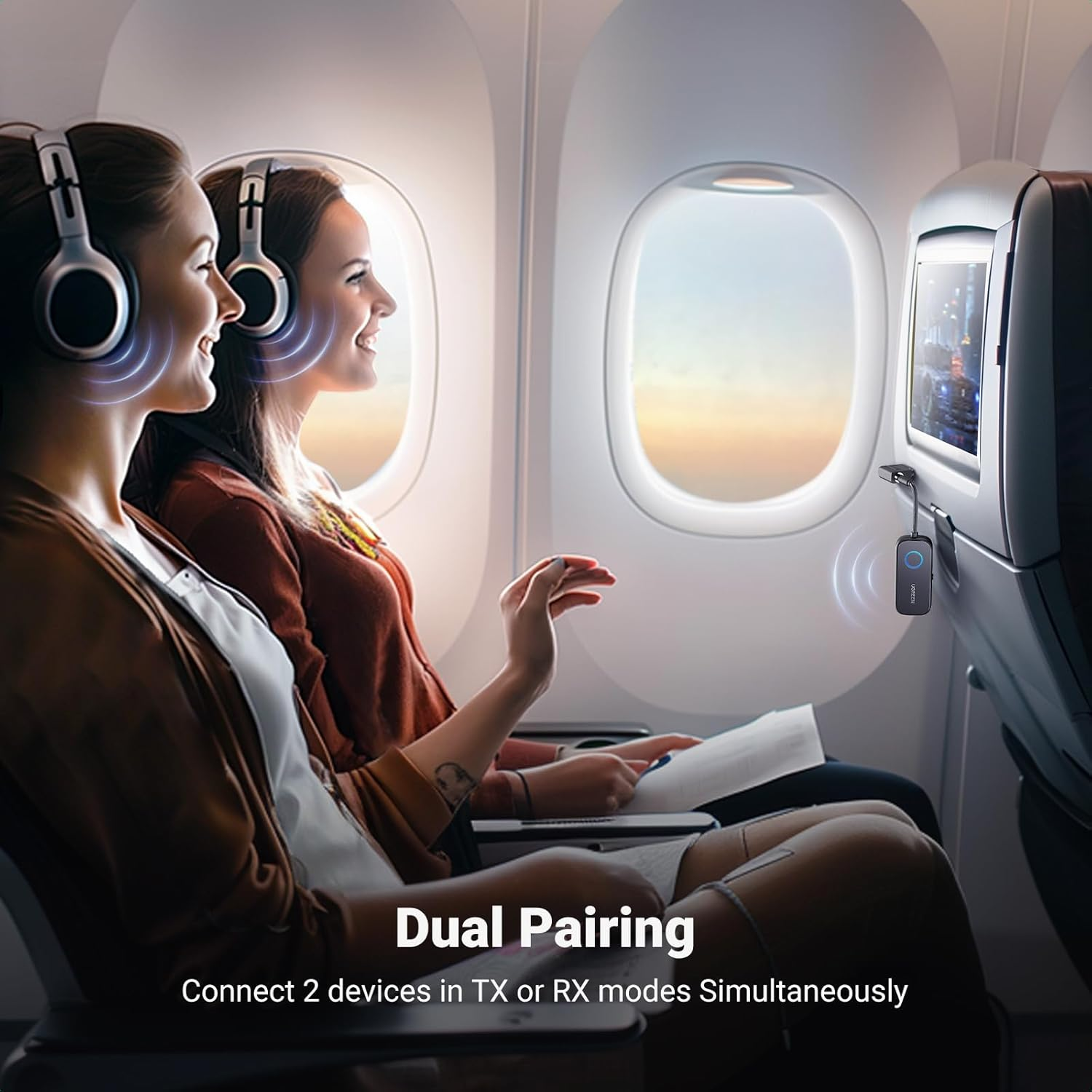 UGREEN Airplane Bluetooth 5.2 Transmitter Adapter for Airpods or Headphones Dual Pairs, 2-In-1 Wireless Bluetooth Audio Transmitter/Receiver for Any 3.5MM Jack on Flight, TV, Car Stereo, Treadmill image number 1