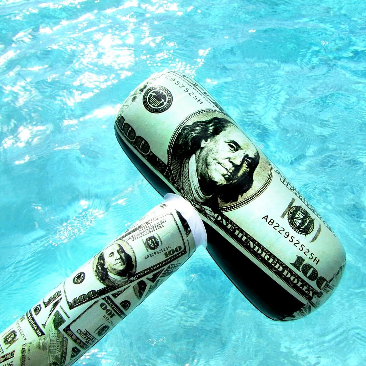 Treasure Gurus 31 Inch Inflatable $100 Dollar Bill Swimming Pool Water Float Blow up Toy Kids Party Favor Prop Decor Floatie, Green image number 1