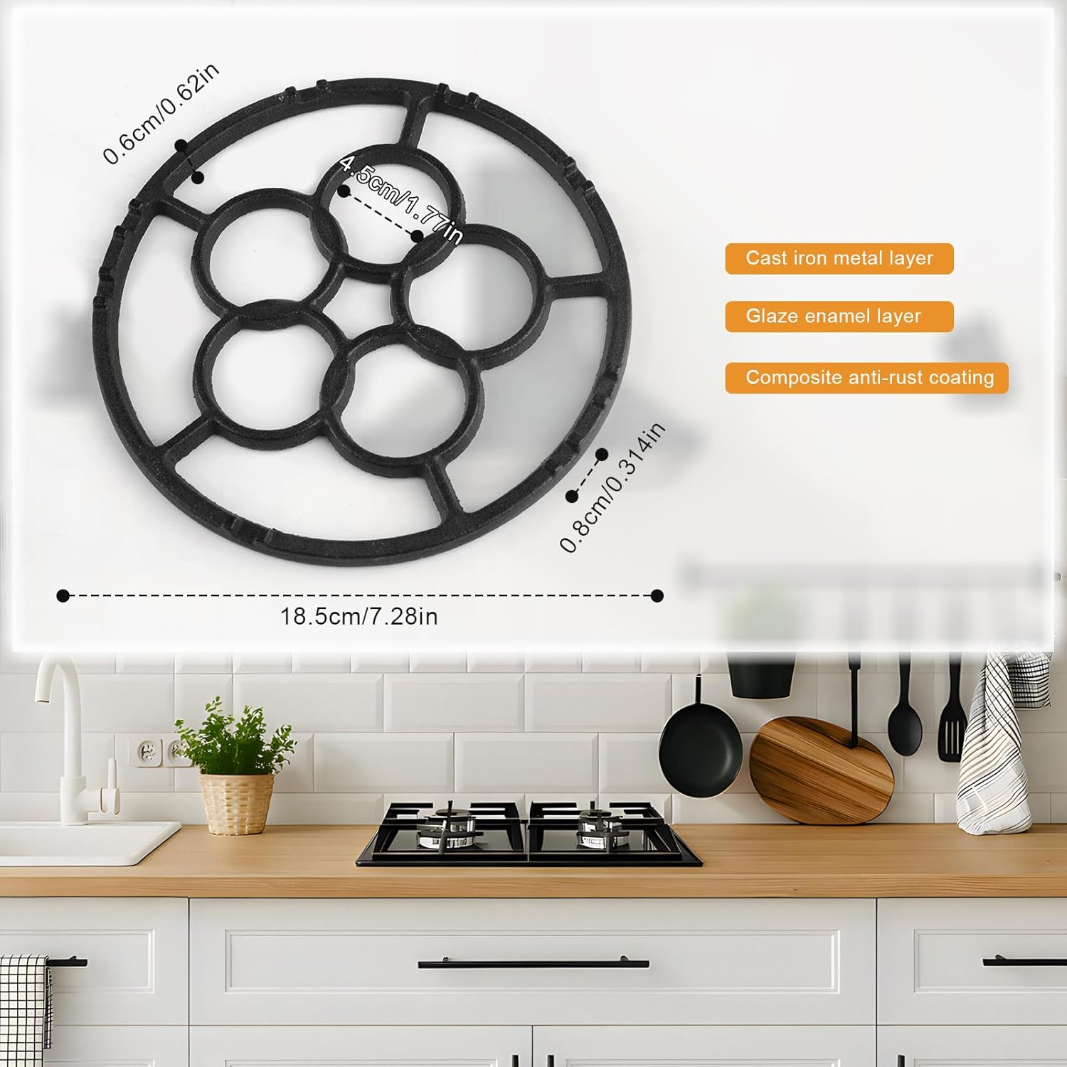 Eukyplace Reusable Cast Iron Wok Support Ring, Non-Slip Iron Gas Ring Reducer, Suitable for Moka Pot, Coffee Pot, Pressure Reducing Ring Stand, Tripod, Suitable for Gas Stove and Camping Stove image number 3