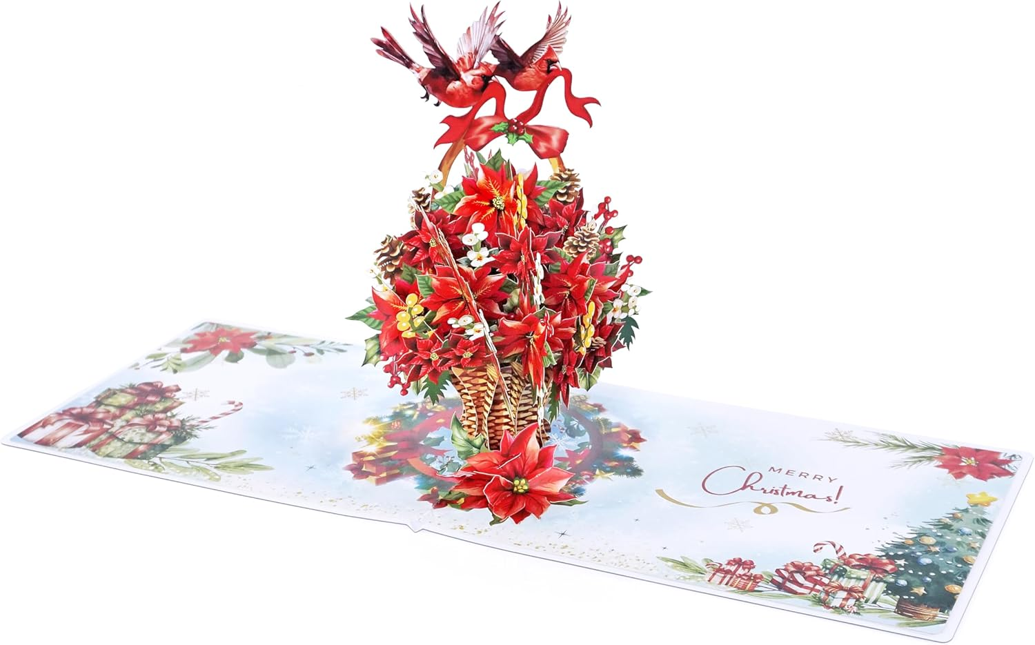 CUTPOPUP Poinsettia Basket with Cardinals, Christmas Card Pop Up, 3D Xmas, Merry Christmas, New Year, Holiday Greeting Card (Poinsettia Basket with Cardinals) CN293AU1520 image number 4