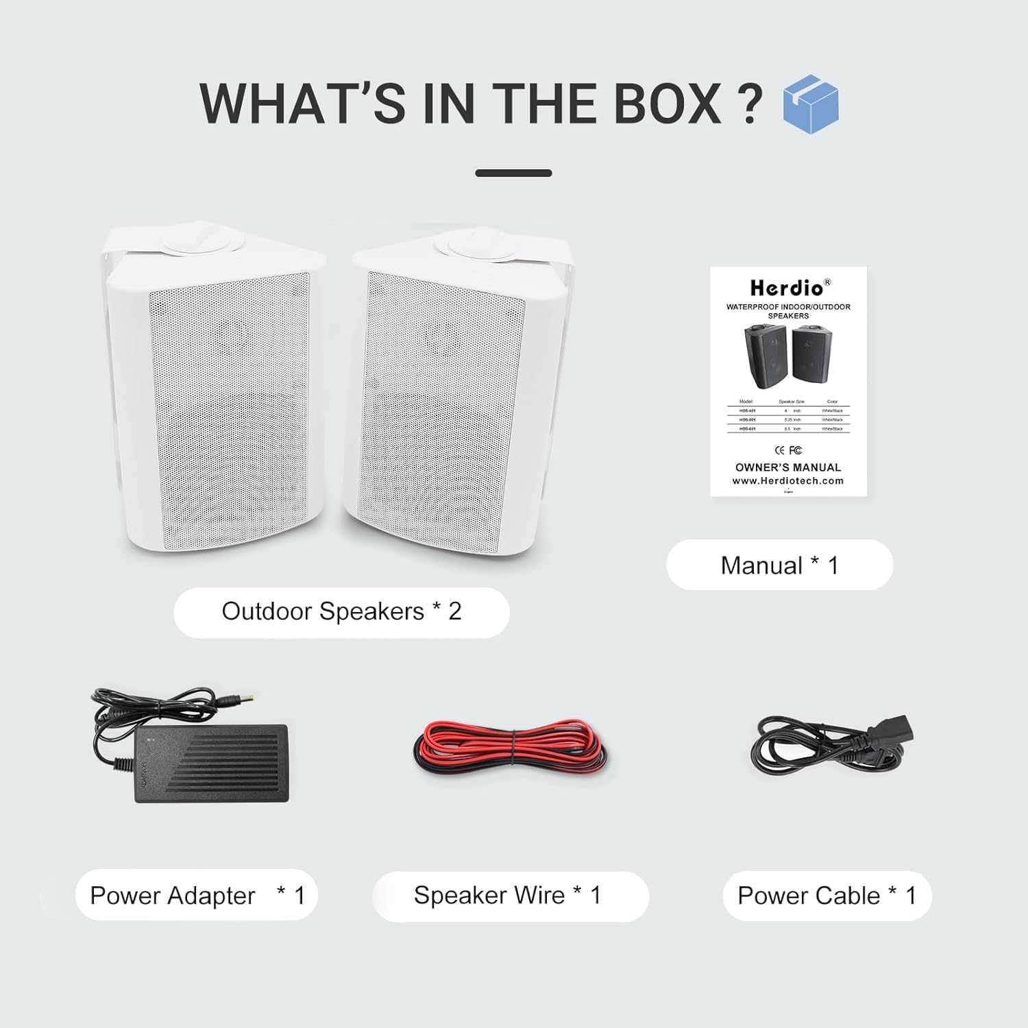 Herdio Outdoor Bluetooth Speakers Waterproof, 4'' 200W Wall Mounted Speakers, Indoor/Outdoor Sound System with Superior Stereo Bass Dome Tweeter, All-Weather Durability, for Patio Deck, White