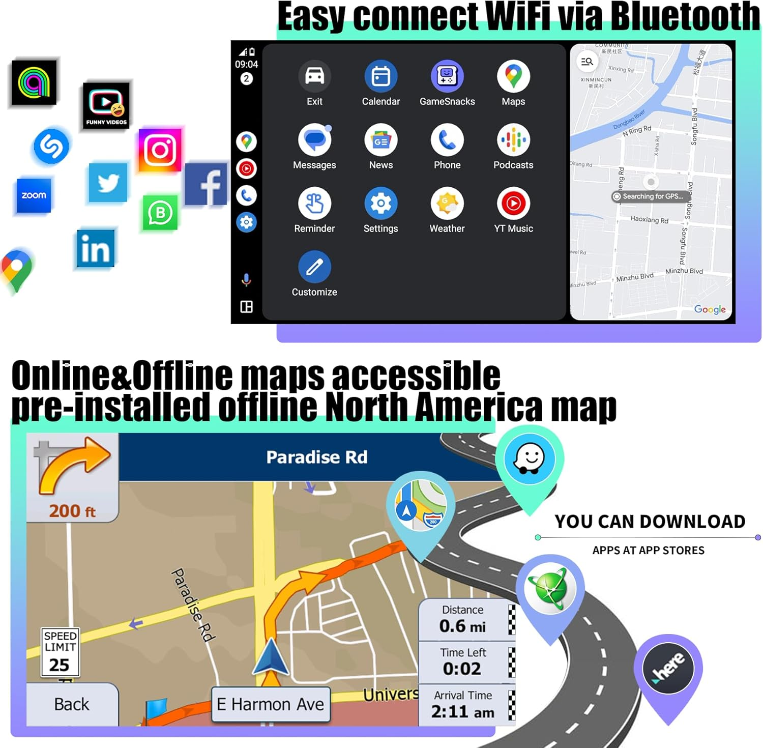 Android 12 Car Stereo for Honda CRV 2007 2008 2009 2010 2011 with Wireless Carplay/Android Auto, Car Radio Bluetooth, HD Touchscreen, GPS Navigation, Wifi/Hotspot, SWC Voice Control Head Unit 2G+64G image number 6