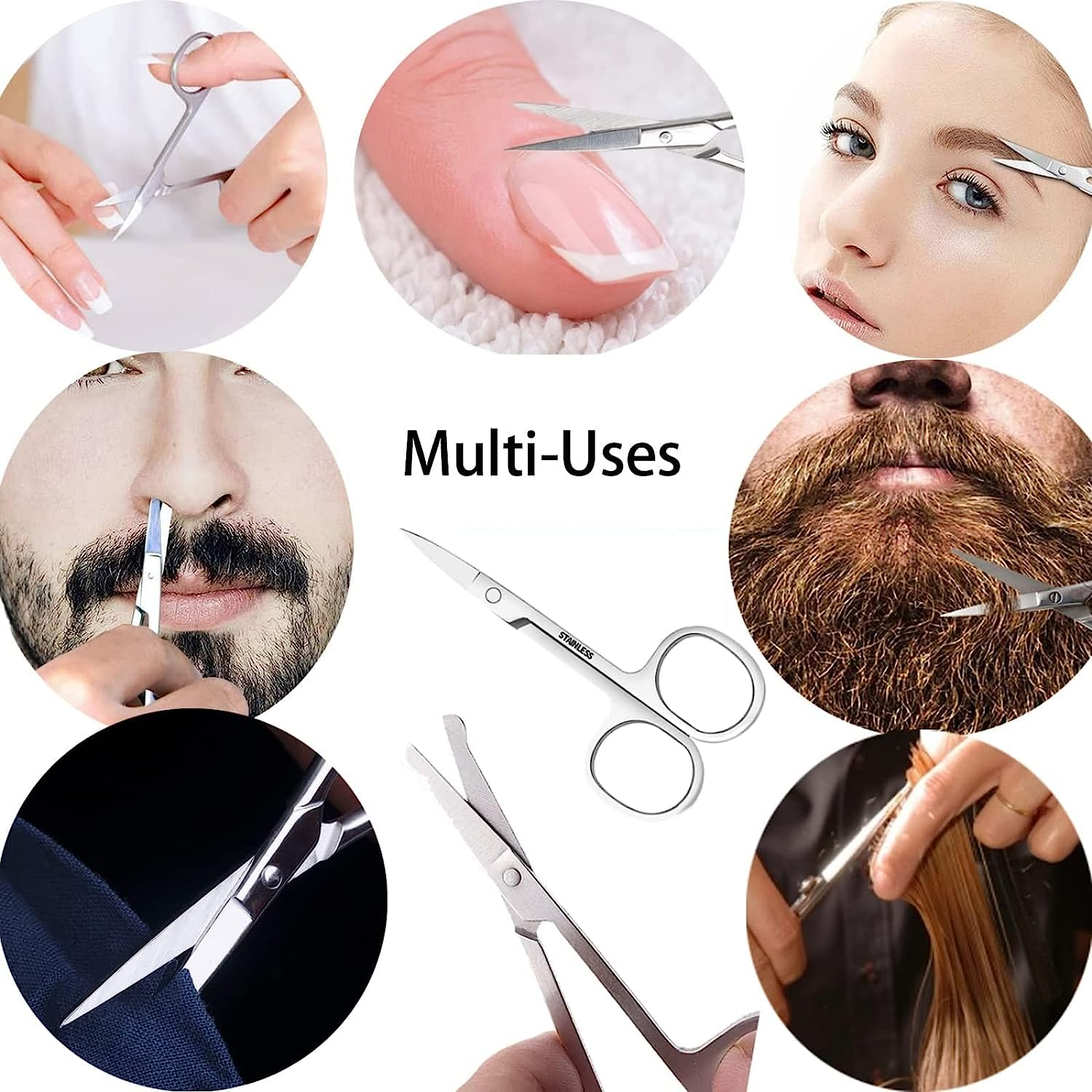 TAVVKE 2 Pack Facial Grooming & Nose Hair Scissors - 1 Curved Blade Tip & 1 Safety Blunt Rounded Tip - Perfect Facial Set for Trimming Moustache, Beard, Nose, Ears, Eyebrow (Silver) image number 3