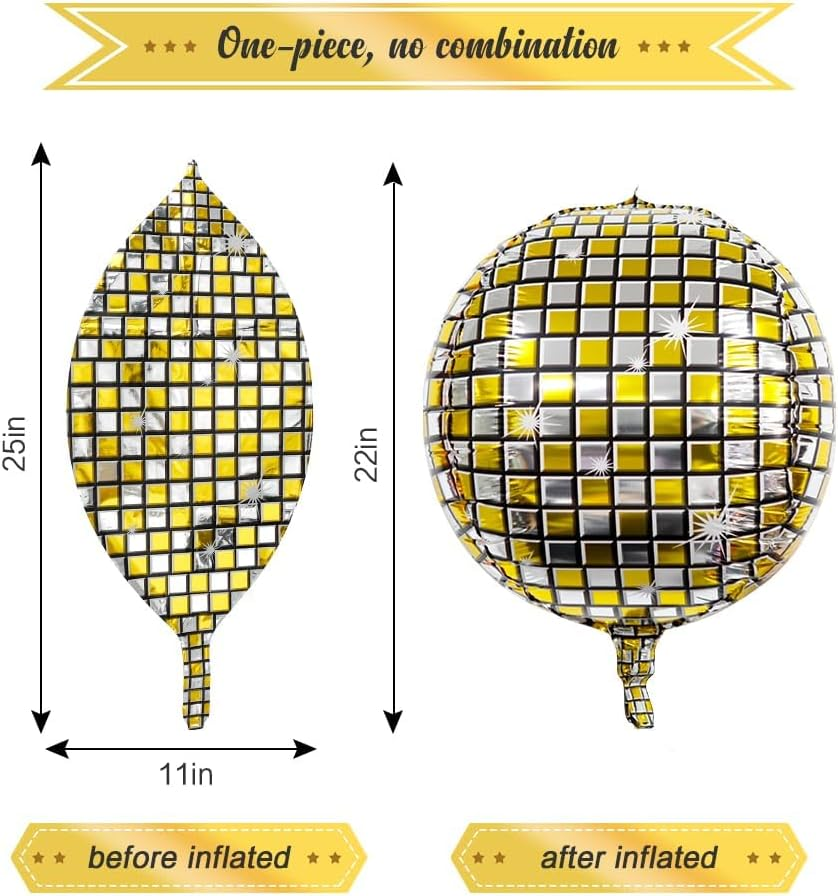 Disco Ball Balloons Gold and Silver Disco Mylar Foil Balloons Disco Party Supplies 22 Inch Giant 4D round Metallic Disco Balloons for 70S 80S 90S Party Decorations Birthday Bachelorette Party 6 PCS image number 3