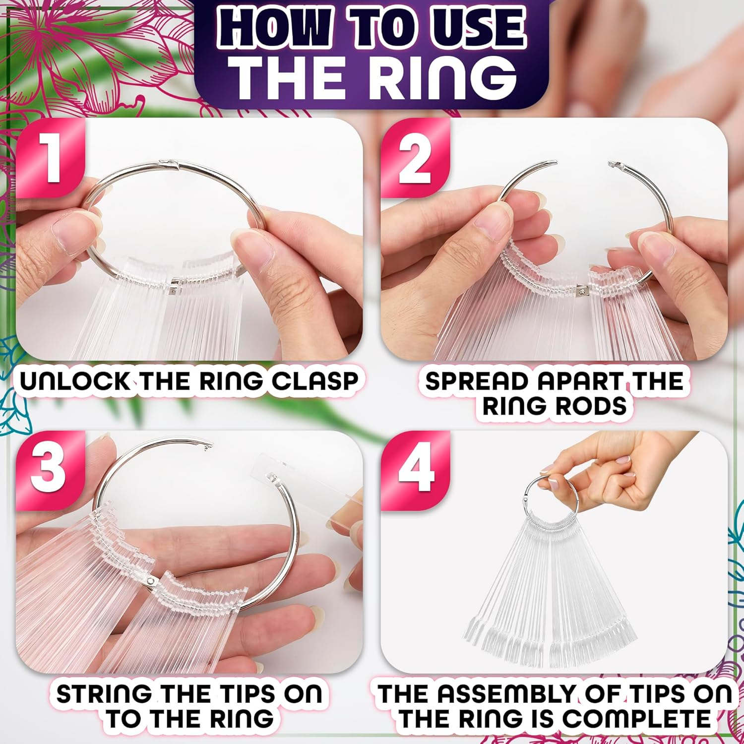 4 Sets Total 200 Tips - Transparent Nail Art Practice Finger Clipper Nail Art Polish Display Stick image number 5